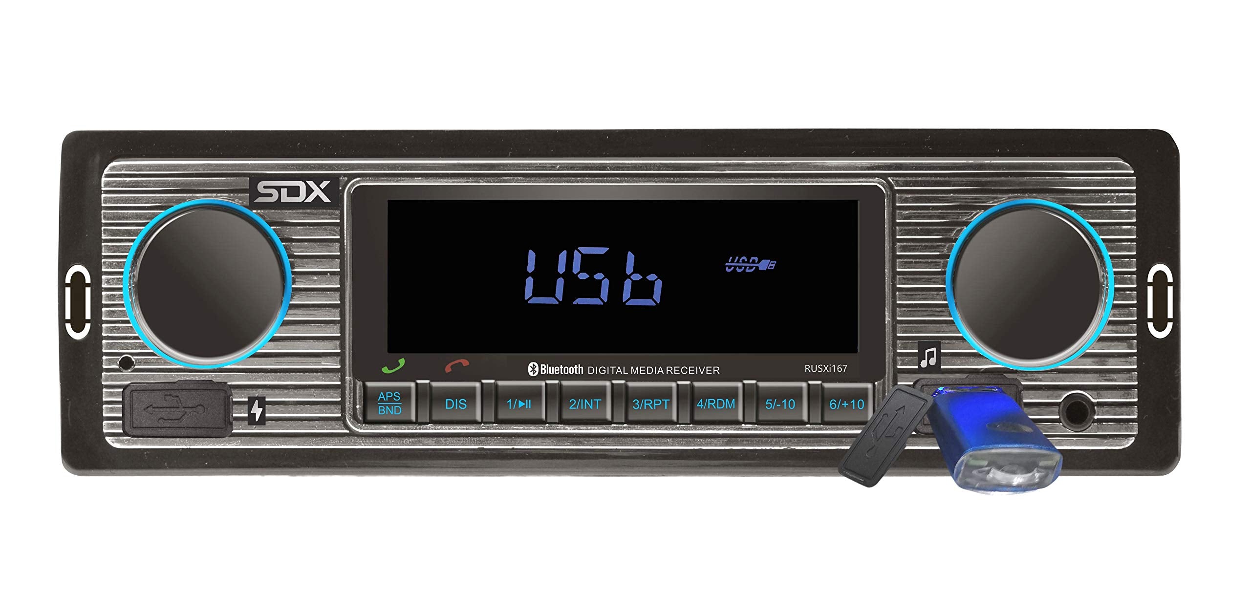 SDX Audio Bluetooth Radio Receiver, MP3 Player with USB Charger, MP3/USB, Aux-in, Built-in Microphone Hands-free, Multi Color Il