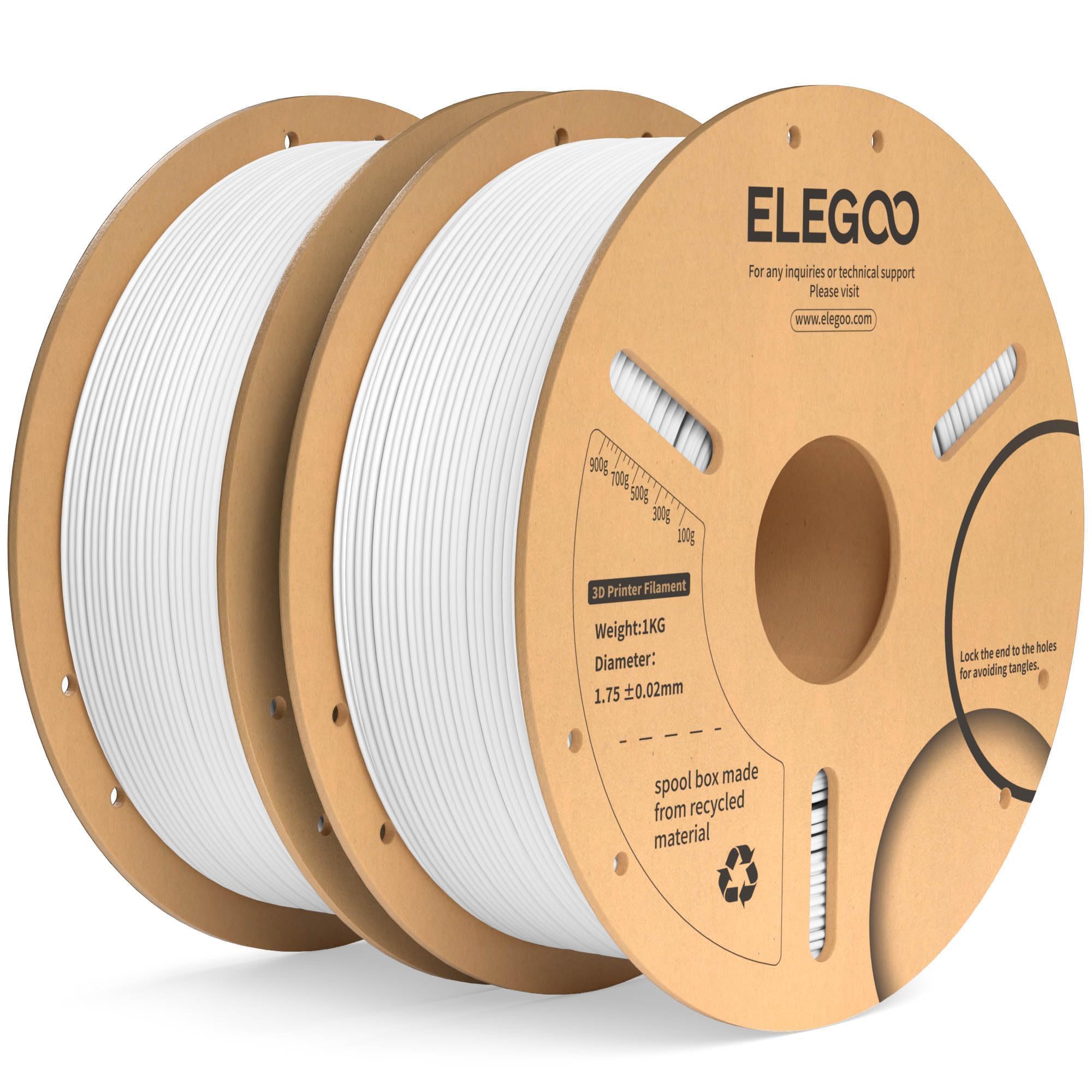 ELEGOO PLA Plus Filament 1.75mm White 2KG, PLA+ Tougher and Stronger 3D Printer Filament Dimensional Accuracy +/- 0.02mm, 2 Pcs 