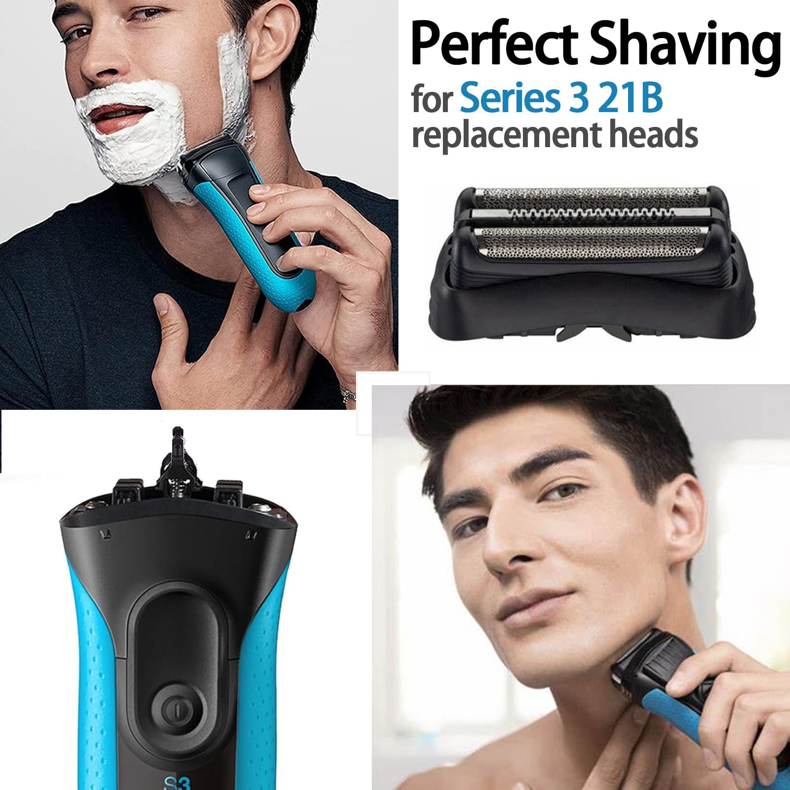 2Pcs 21B Series 3 Shaver Replacement Head Foil & Cutter Accessory For Braun S3, Compatible With Braun 3040S 300S 3010S 320S 3030