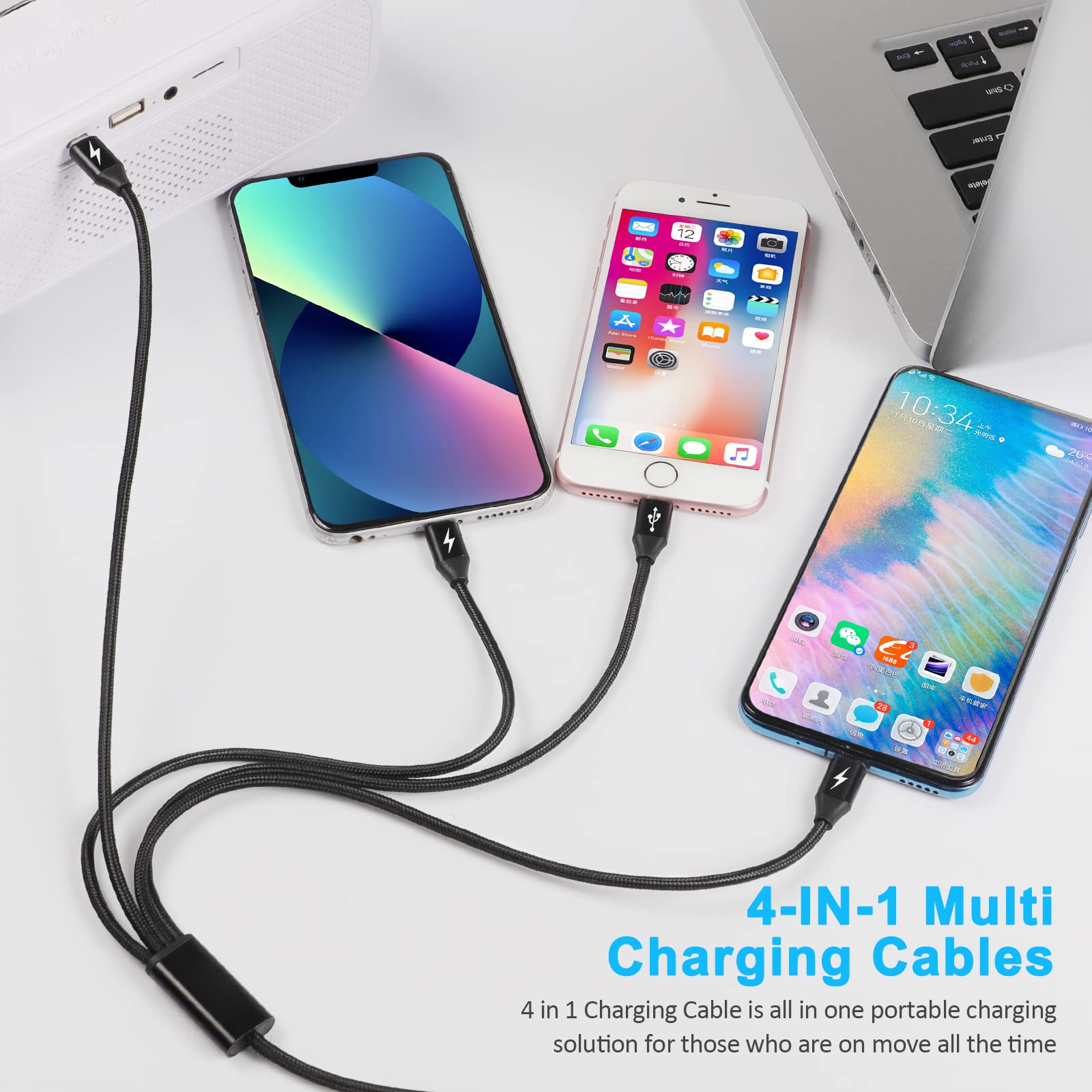 Lhjry 4 In 1 Multi Charging Cable 2Pack 6.6Ft Multiple Charger Cord Usb A To Usb C/Micro Usb Connector For Cell Phone/Tablets/Galaxy/Pads And More