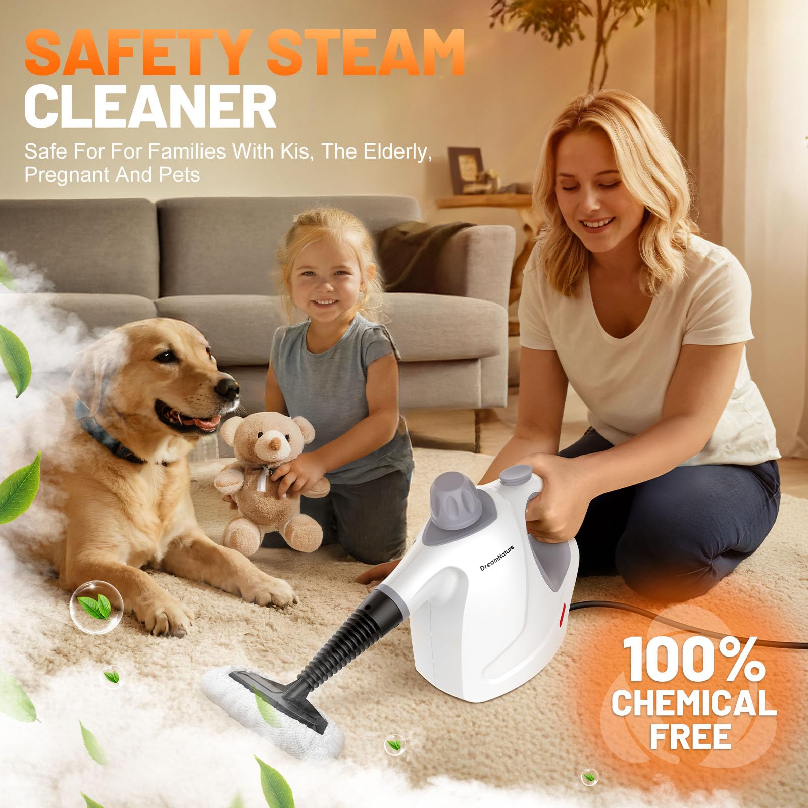 Multi Surface Handheld Pressurized Steam Cleaner With 11 Pieces Accessories, 15.2Oz Hands Free Portable Steamer For Cleaning, Mu
