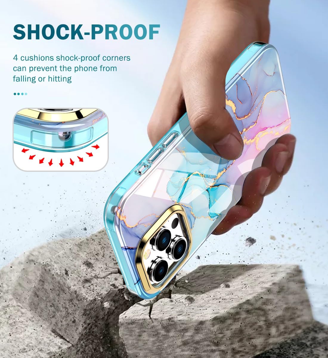 Turquiase Cute Marble Case For Iphone 15 Pro Max 6.7 Inch Built With Screen Protector, Lightweight And Stylish Full Body Shockpr