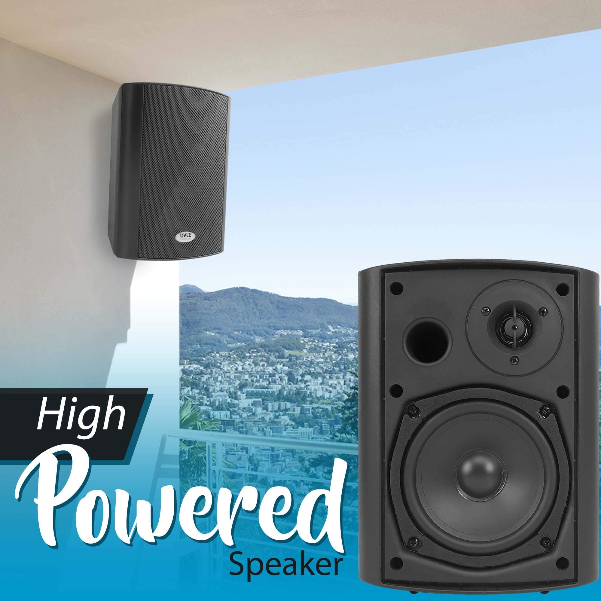 Pyle Wall Mount Home Speaker System - Active Passive Mountable Bookshelf Indoor Studio Garage Patio Stereo Sound Home Theater Sp