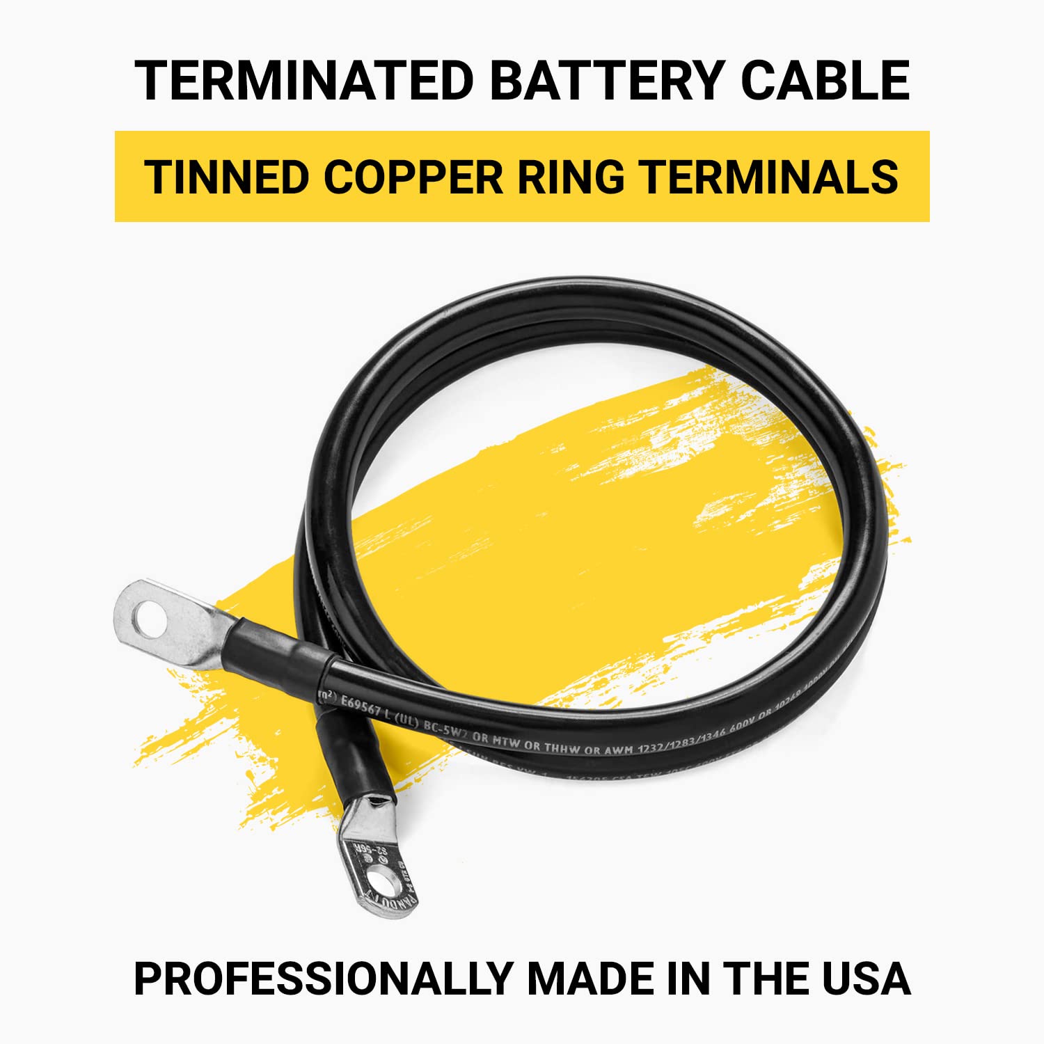 Spartan Power Black 6 Foot 4/0 Awg Battery Cable, Negative Only 5/16'' M8