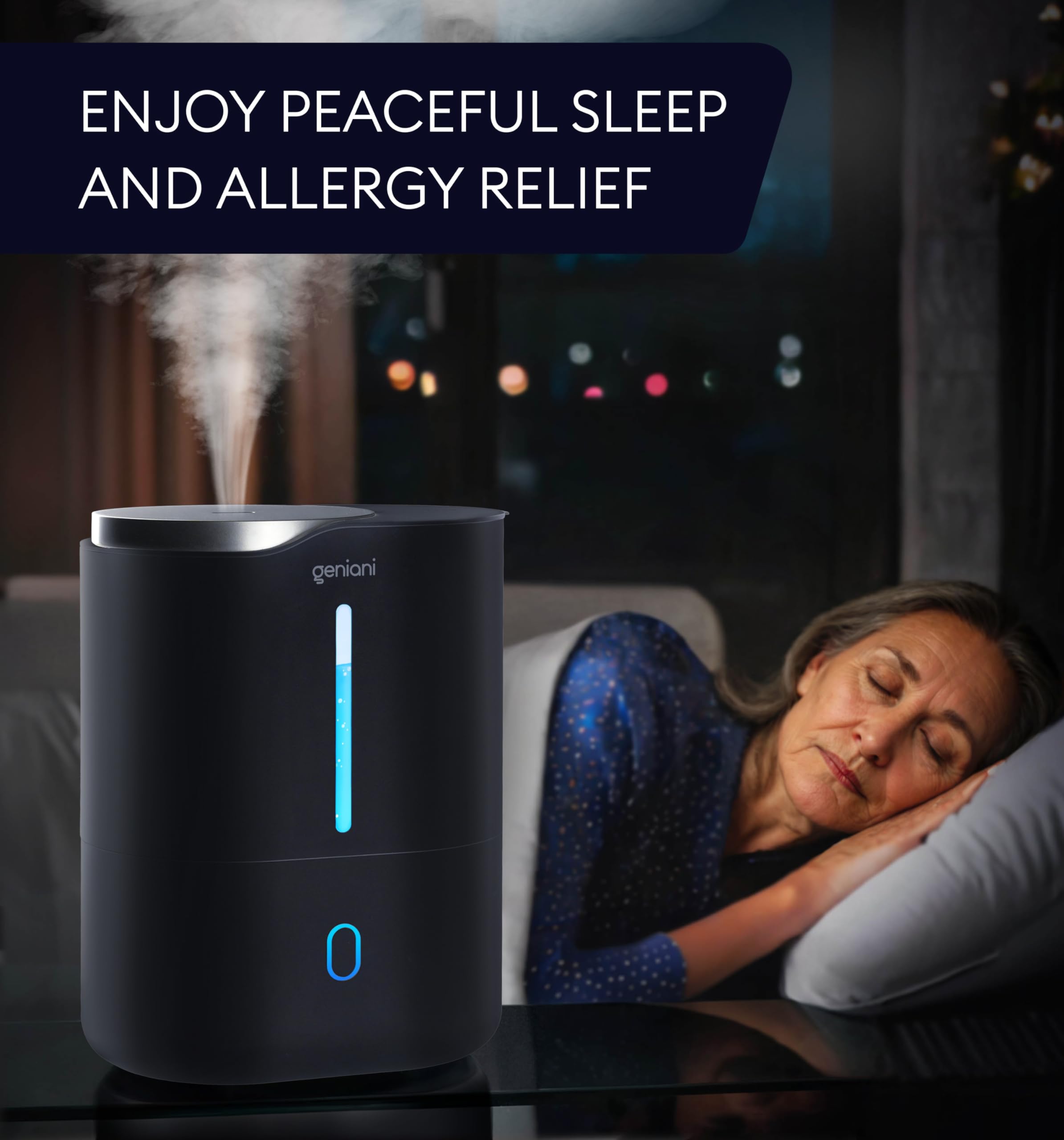 Geniani Ultrasonic Cool Mist Humidifier For Bedroom, Large Rooms, Home, 4L   Easy Fill & Clean Humidifier For Plants W/Auto Shut