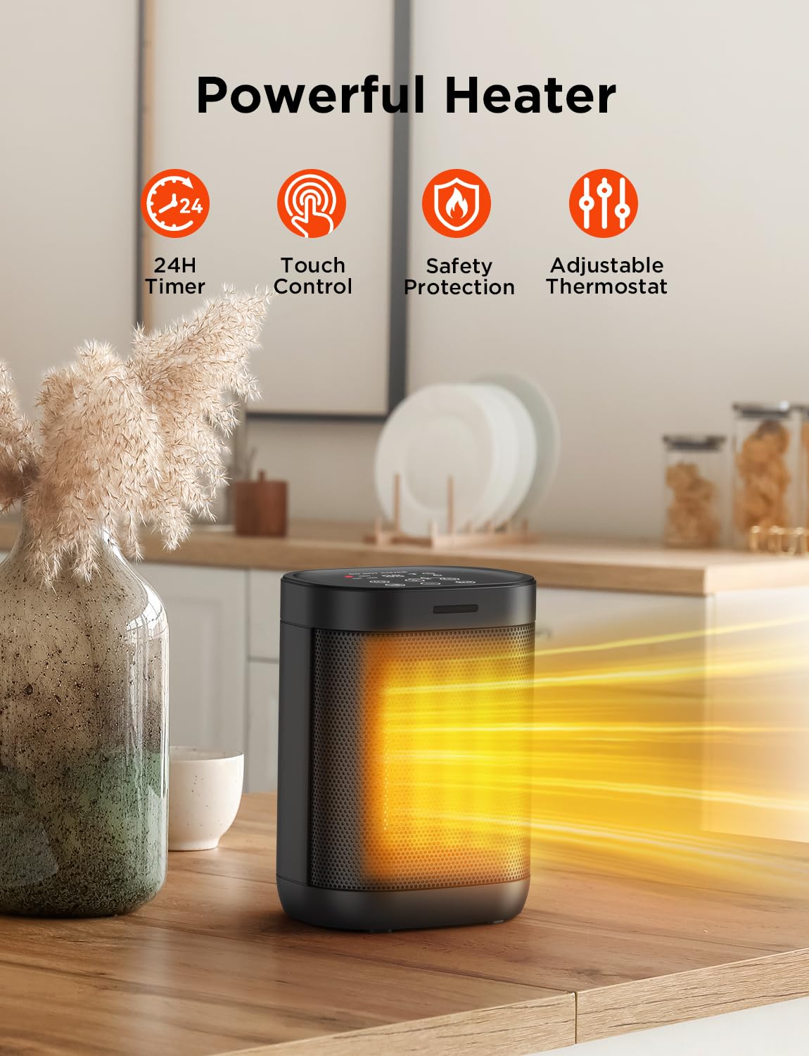 1500W Space Heater For Indoor Use, Electric Heater 2S Fast Heating, Ceramic Heater With Thermostat, 24H Timer, Overheat & Tip Ov