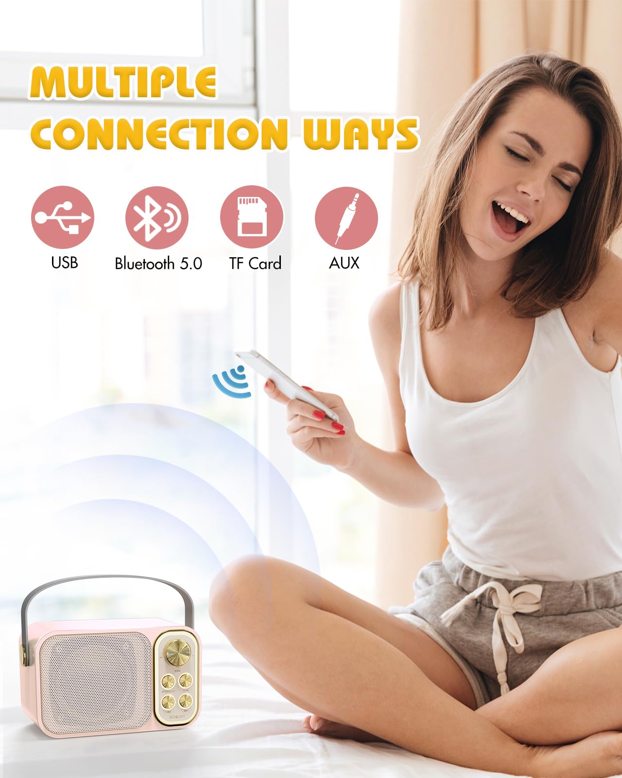 Mini Karaoke Machine For Kids, With 2 Wireless Microphone, Portable Bluetooth Speaker, Kids Karaoke Machine To Sing Anywhere, Fo