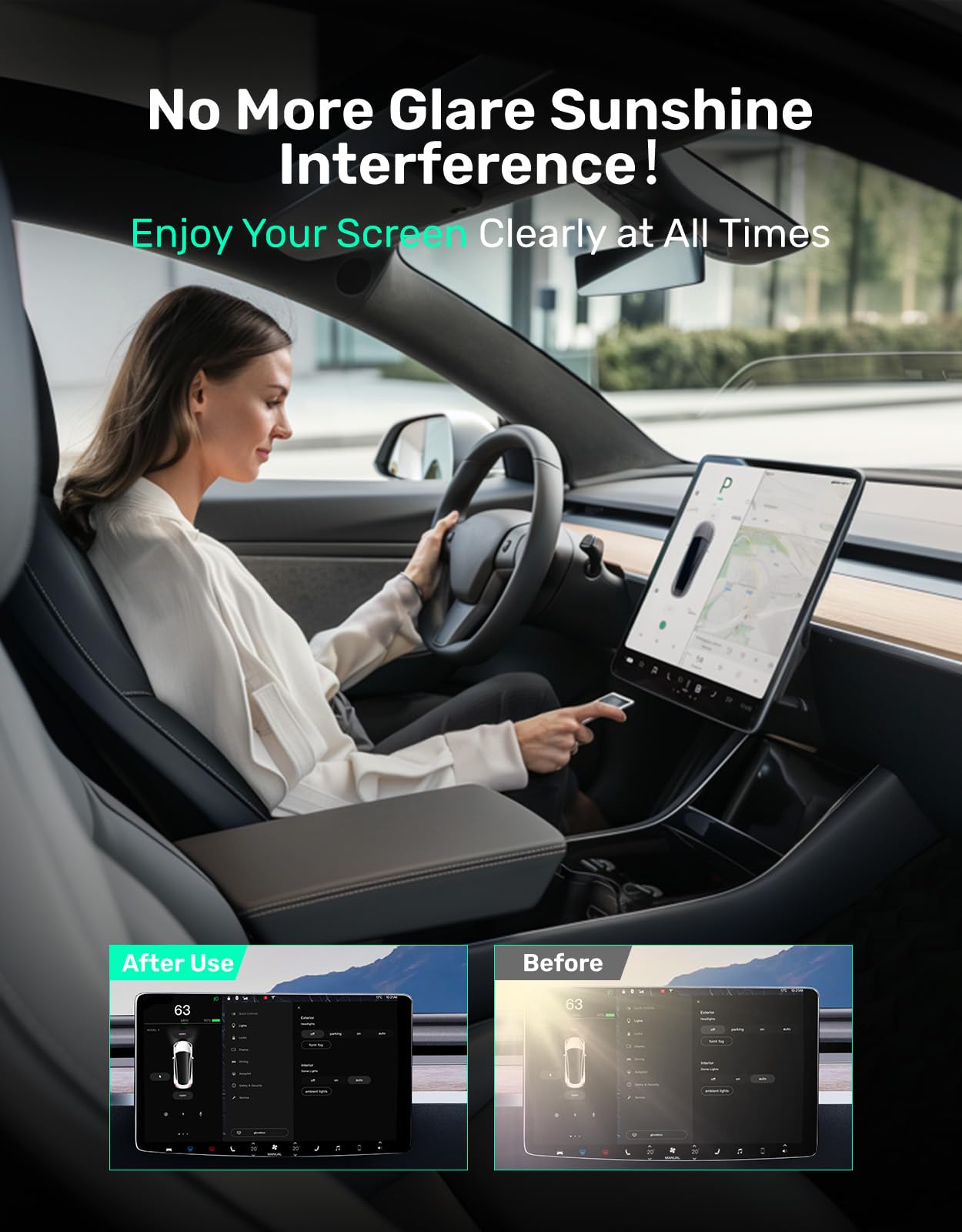 Upgraded 2024 Tesla Model Y/3 Screen Protector Accessories [No Fingerprints & Glare] [Easy Install] 9H Matte Tempered Glass Desi