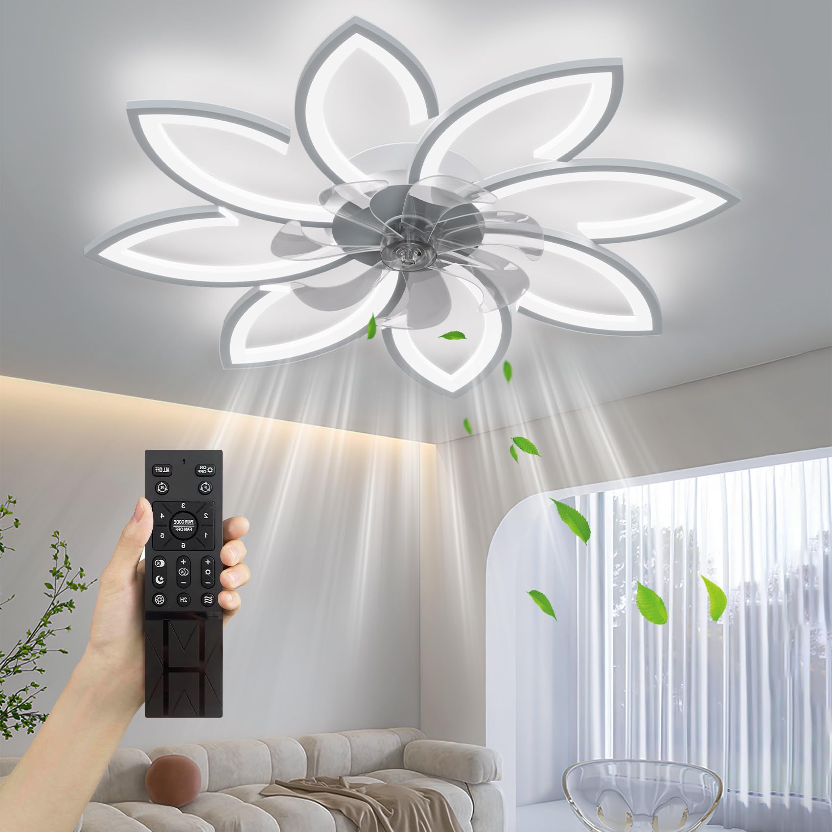 Spevch 35'' Ceiling Fans With Lights Remote, Modern Ceiling Fans With Lights, Bladeless Ceiling Fans Light, Low Profile Ceiling
