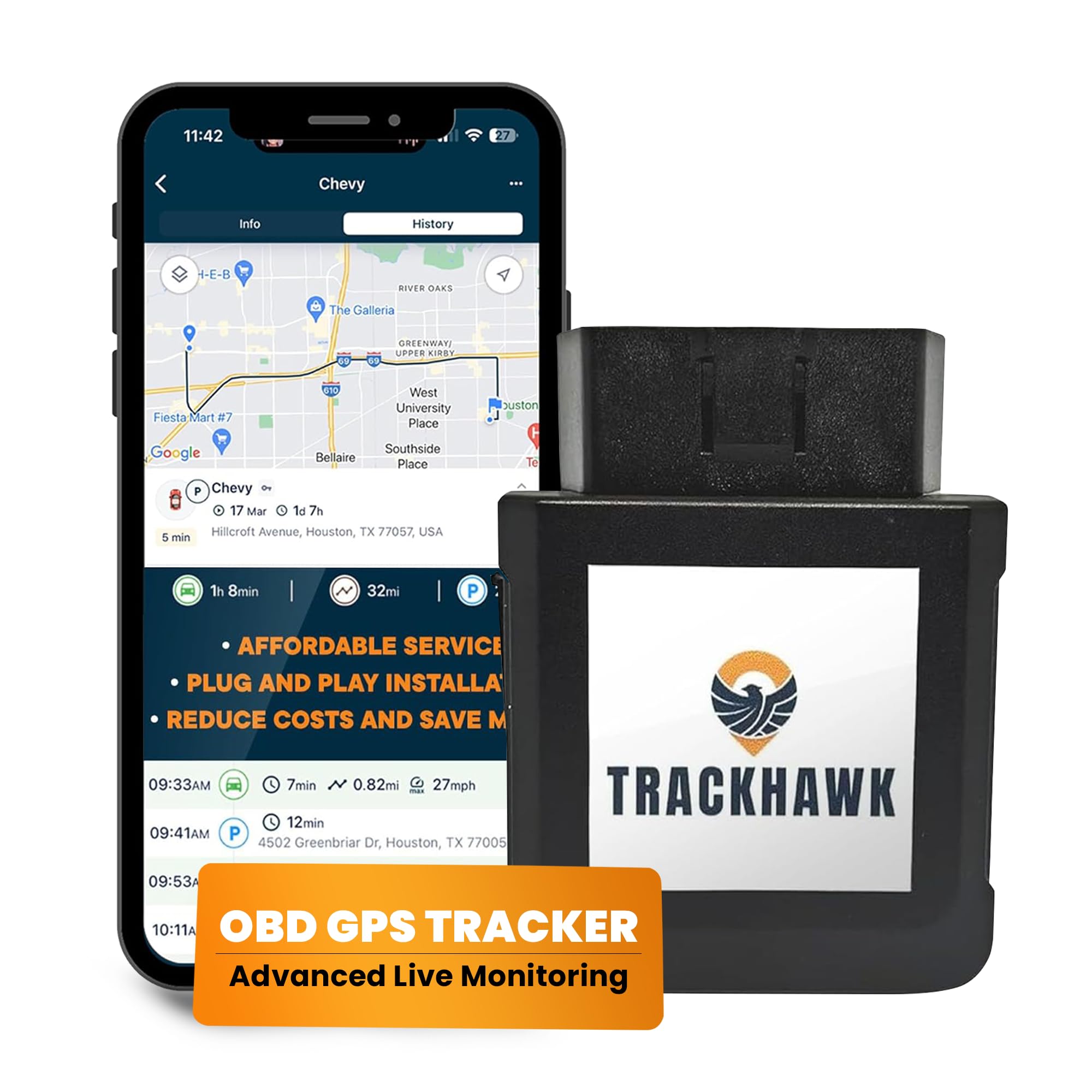 Trackhawk Obd Gps Tracker   Gps Tracker For Cars, Trucks & Suvs, Hidden Vehicle Tracker, Easy Plug & Play, Live Tracking, Subscr