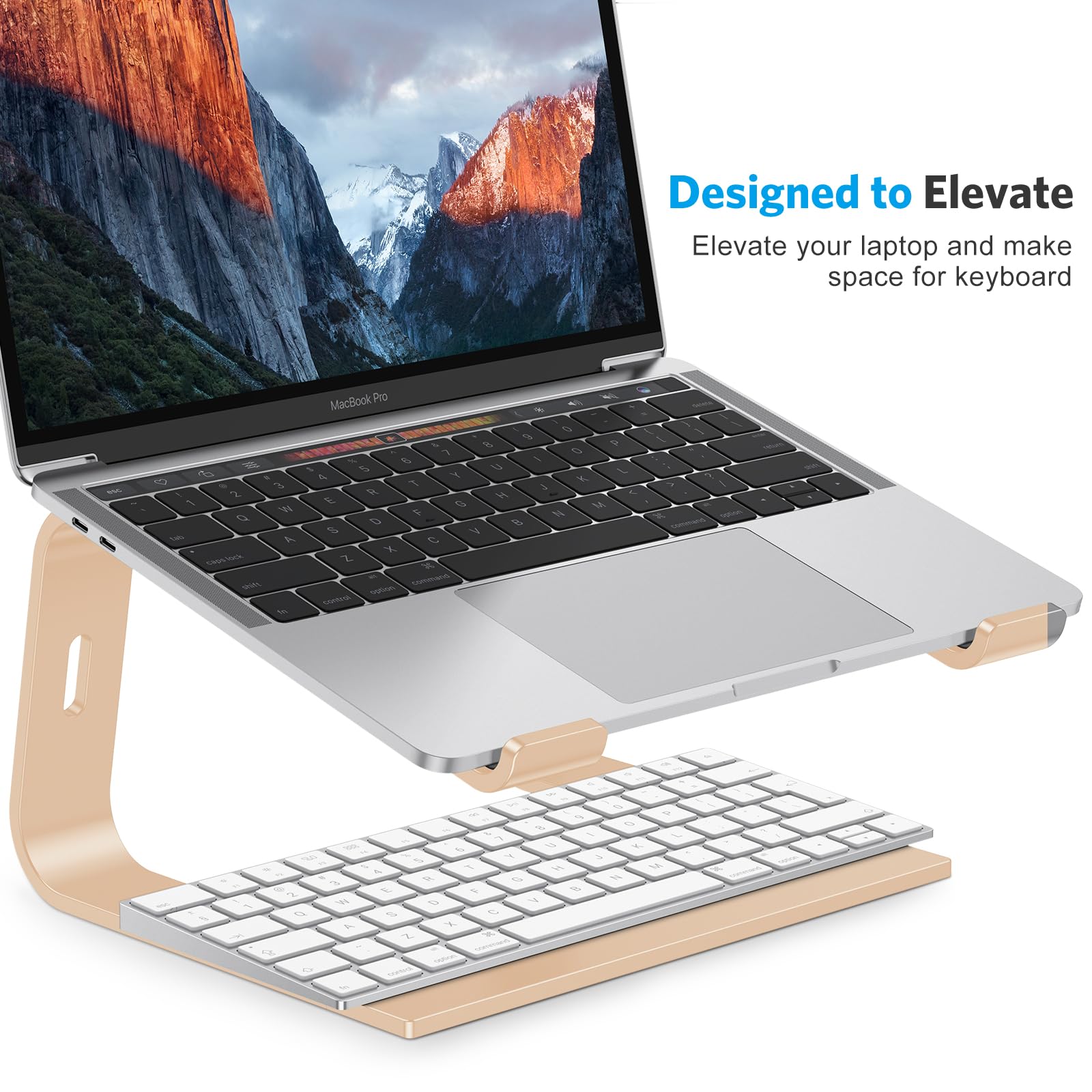 Omoton Laptop Stand, Detachable Laptop Mount, Aluminum Laptop Holder Stand For Desk, Compatible With Macbook Air/Pro, Dell, Hp And All Laptops (11 16 Inch), Gold