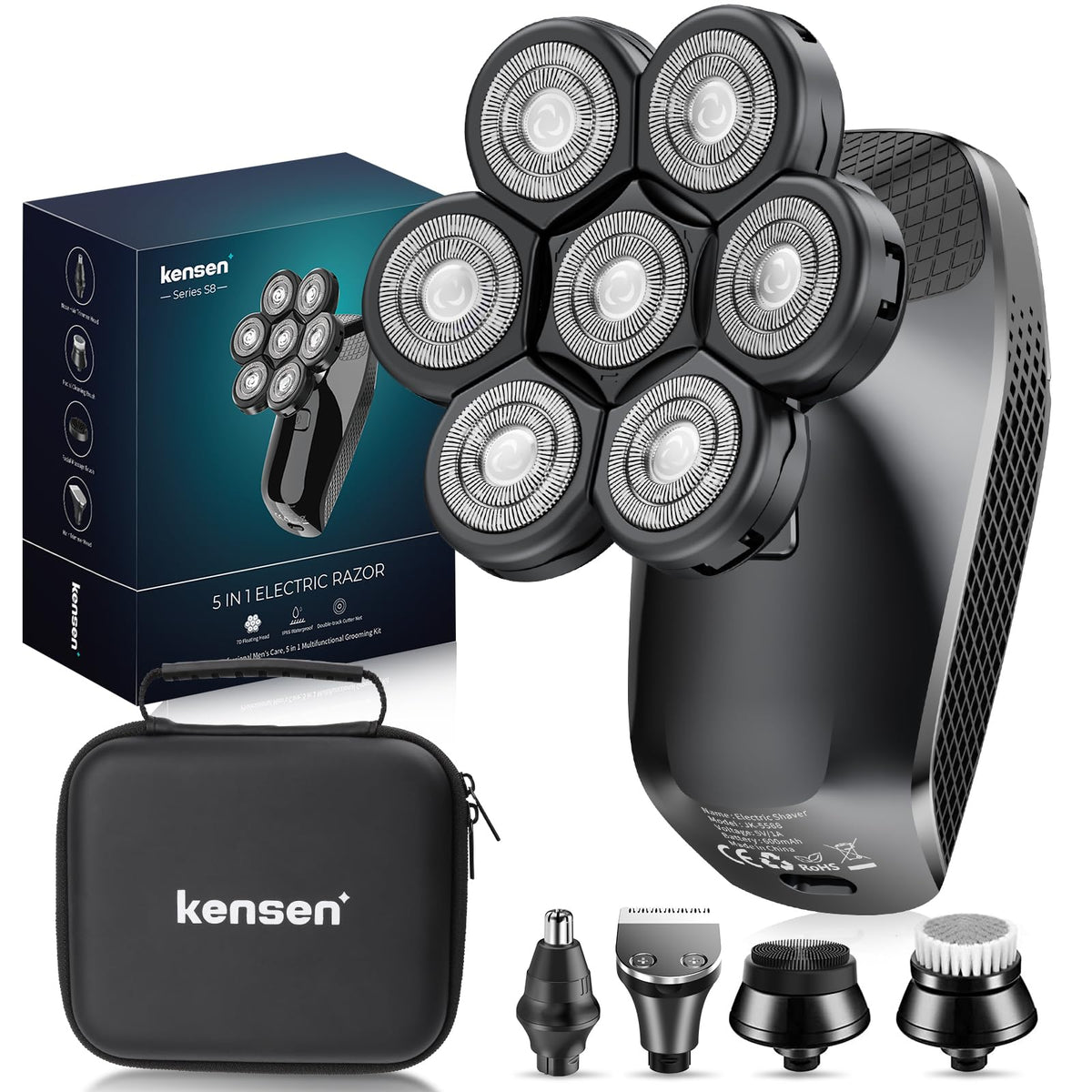 7D Head Shaver,5 In 1 Bald Head Shavers For Men, Head Electric Razor With Nose Hair Sideburns Trimmer, Waterproof Wet/Dry Mens G