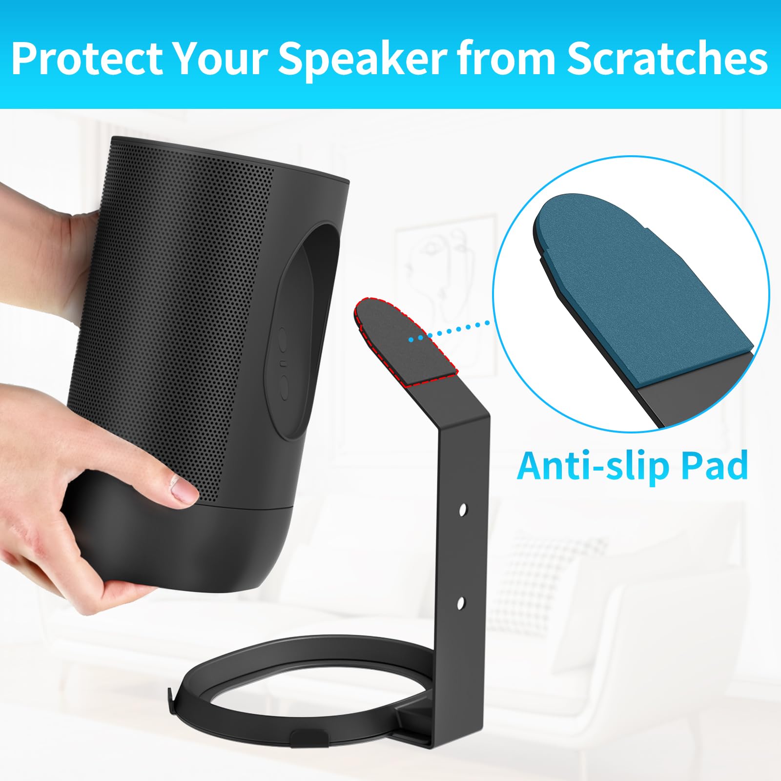 Yibracki Heavy Duty Wall Mount Bracket For Sonos Move 2 And Move Mount Indoor/Outdoor Easy To Install Speaker Mount, Black