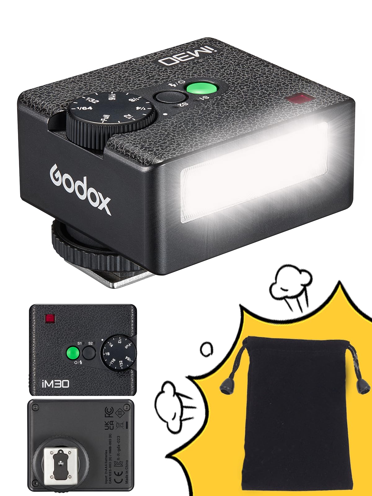 Godox Flash Godox iM30 Mini Flash - Camera Flash GN 15, 7 Power Levels, IM 30 Mini Manual Flash for Canon/Sony zv1/Sony zve10 /R