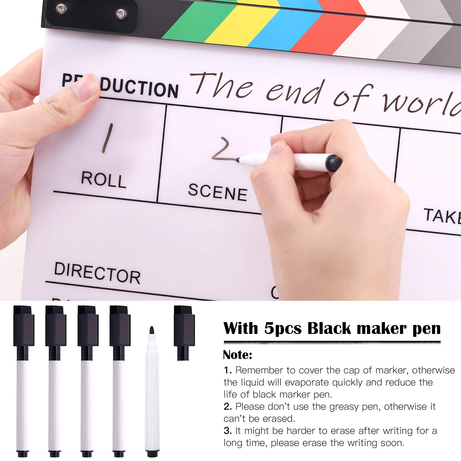 Glarks 8Pcs 10X12Inch Colorful Acrylic Film Directors Clapboard Set, Plastic Film Clapboard Cut Action Scene Clapper Board With