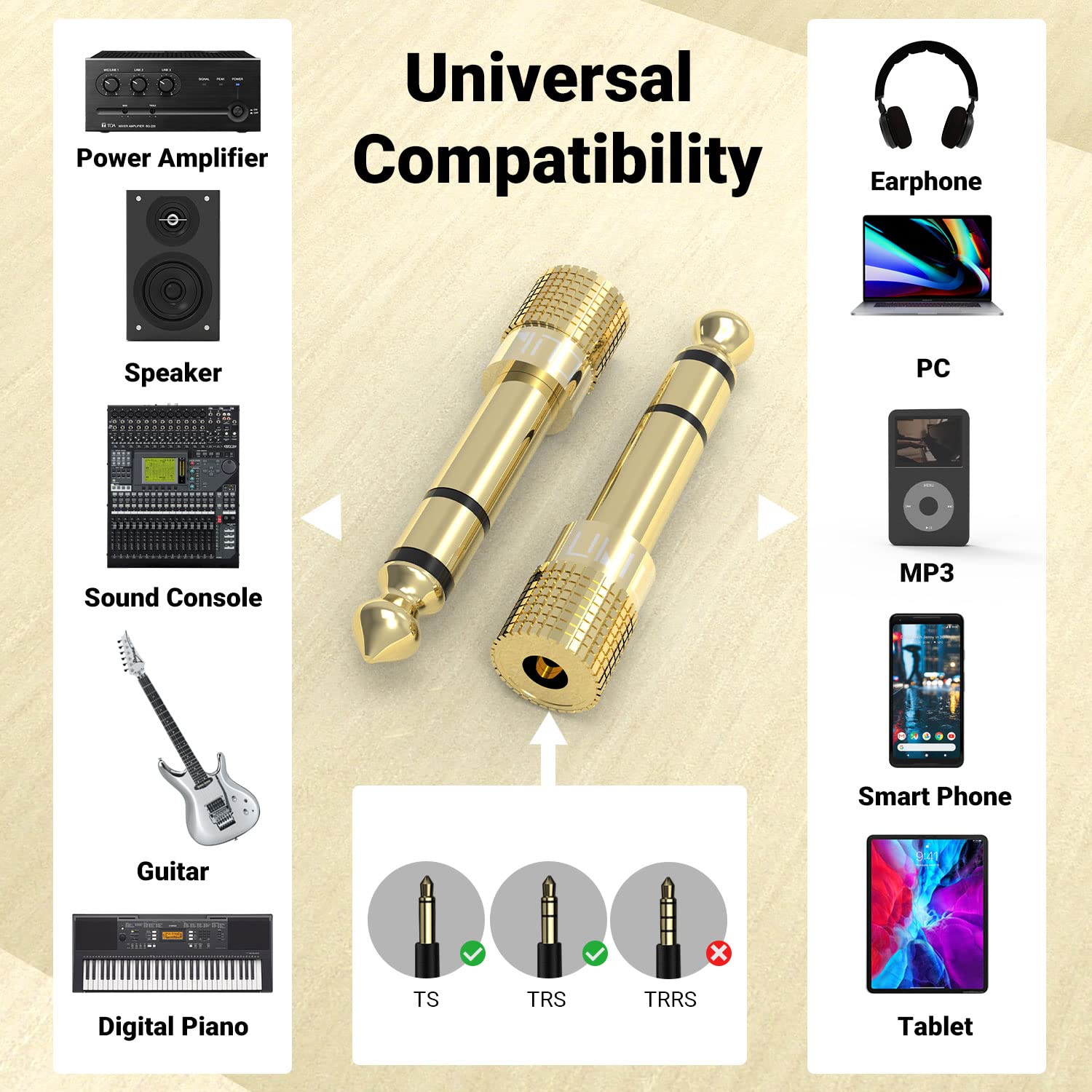 Cubilux 6.35Mm To 3.5Mm Audio Adapter, Gold Plated 1/4' Male To 1/8' Female Trs Stereo Aux Connector Converter For Guitar Keyboard Digital Piano Studio Monitor Amplifier Mixer Splitter, 3 Pack