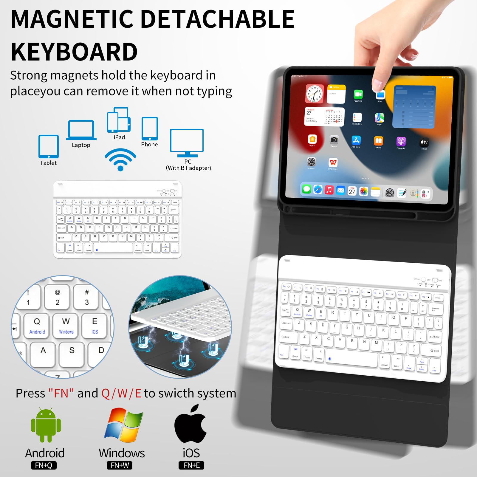 Jksml 10.9 Inch Ipad 10Th Generation Case 2022 With Keyboard And Pencil Holder, Rechargeable Detachable Wireless Bluetooth Keybo