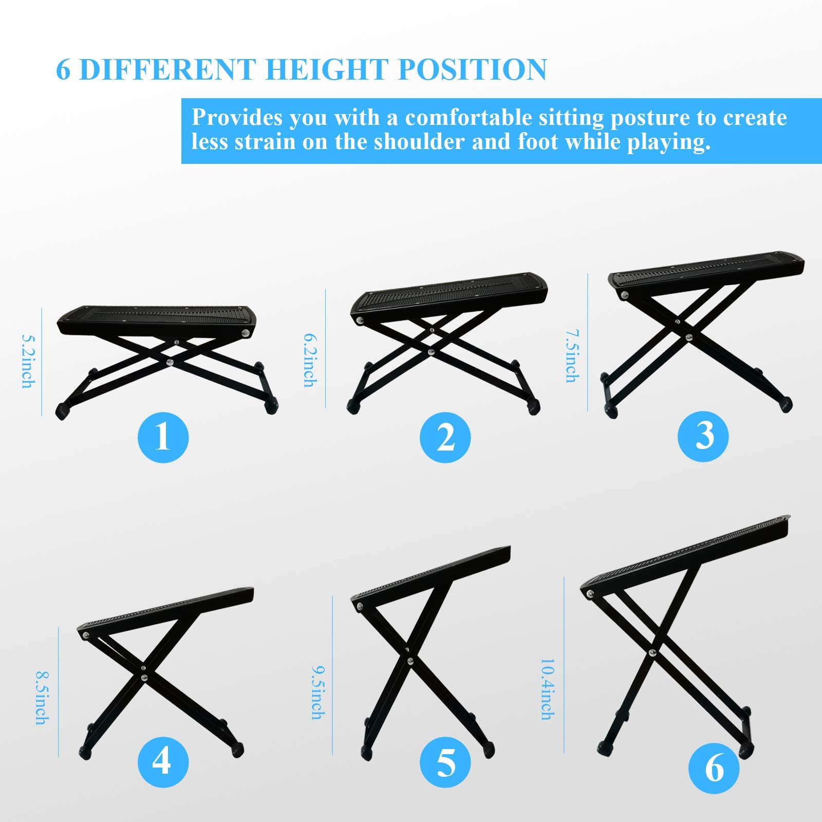 Guitar Foot Rest Stool Height Adjustable Footstool Excellent Stability With Rubber End Caps And Non Slip Rubber Pad For Classica