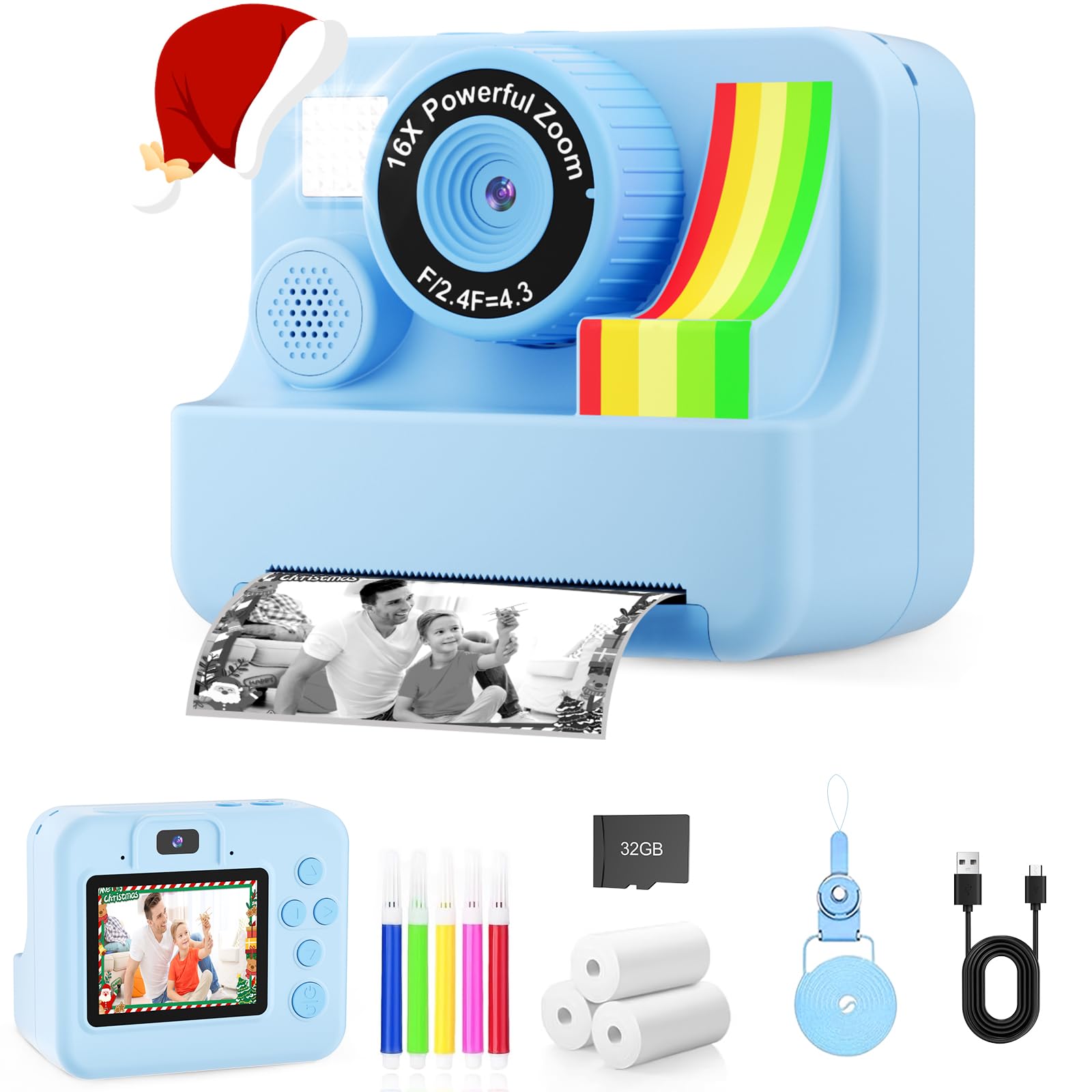 MVNHFSO 1080P Toddler Camera Instant Print - Kids Camera for Girls and Boys, Ages 3-12, Portable Toy with 32GB SD Card & 3 Rolls