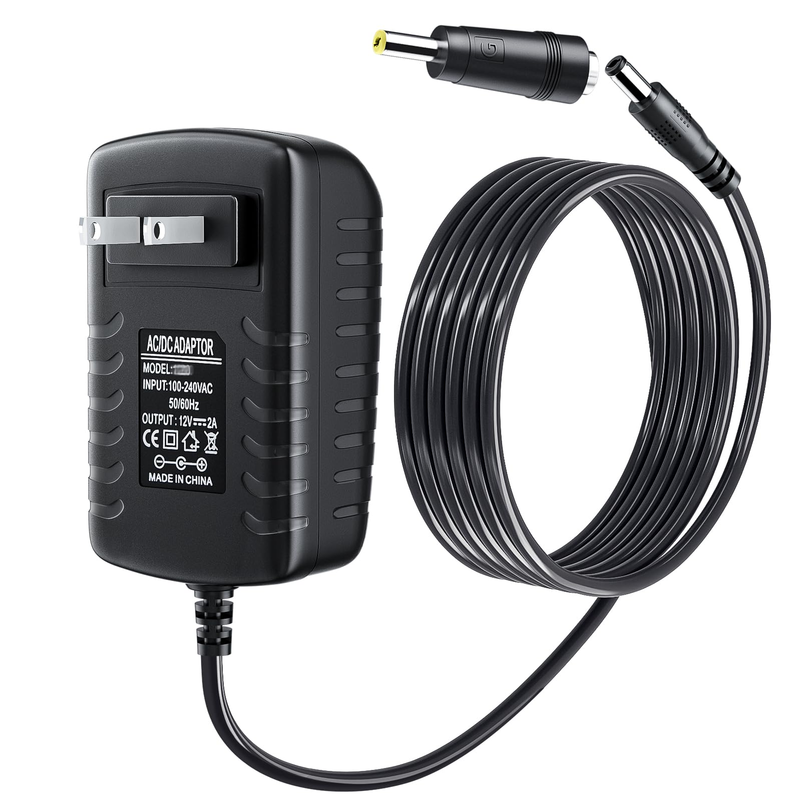 Soulbay Portable Dvd Player Charger Cord Dc In 12V For Sylvania Dcpower Lg Philips Craig Rca Sunpin Cooau Craig Wonnie Apeman Thzy Dr.J Portable Dvd Players Replacement Ac Power Cord, 12V 2A, 5 Ft