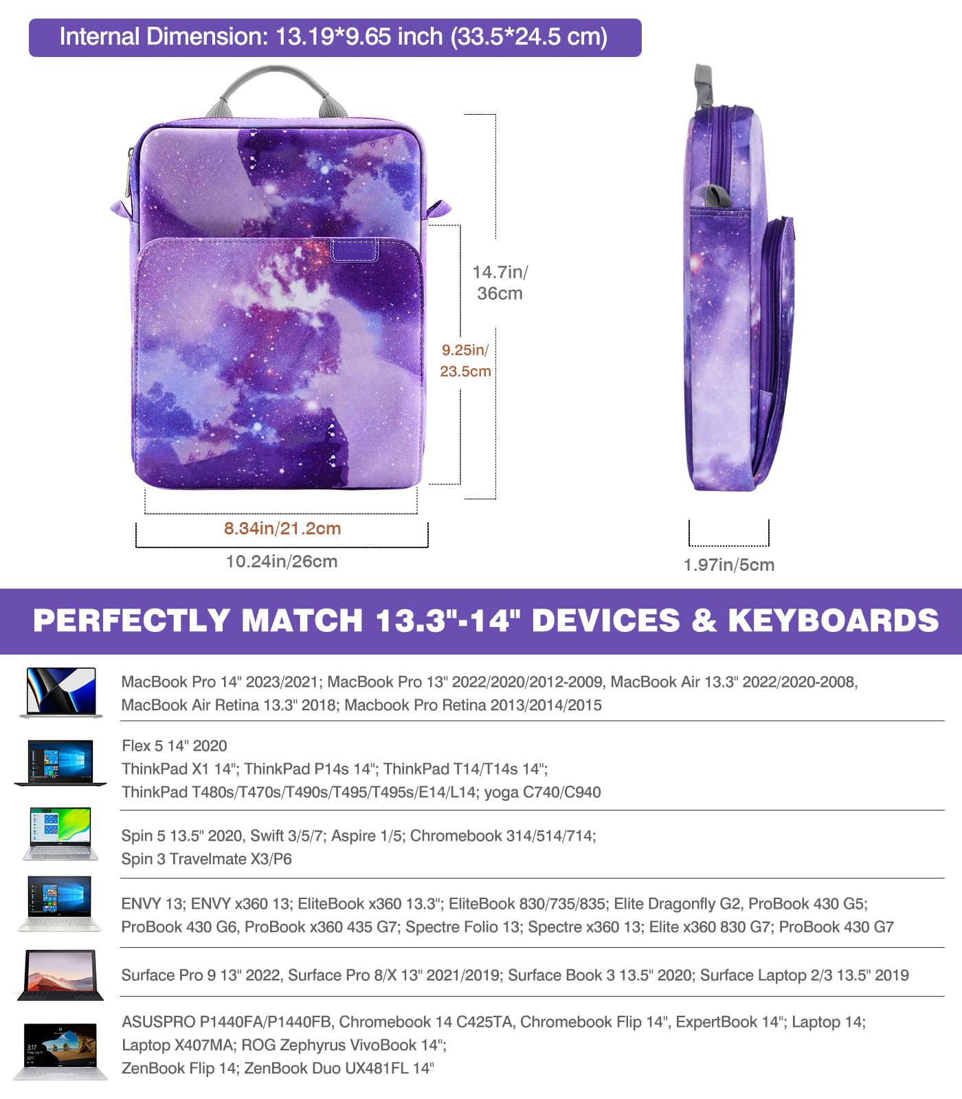 Moko 13.3-14 Inch Laptop Sleeve Bag Fits Macbook Pro M3/M2 14 2023,Macbook Pro 13 M2,New Macbook Air 13.6 M3/M2 2024,Tab S8 Ultr