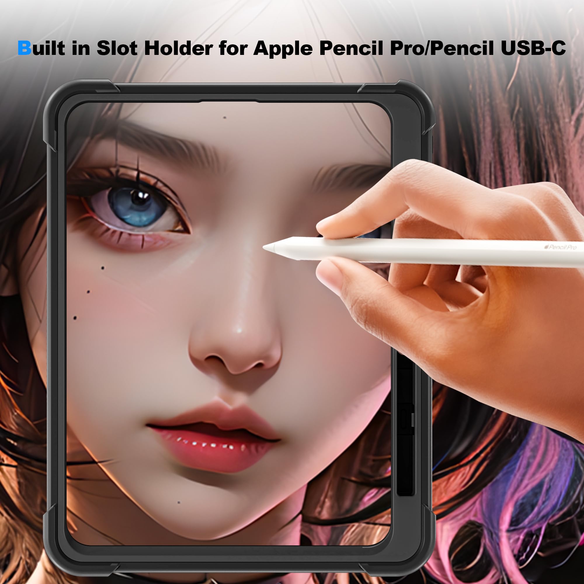 Fingic Ipad Air 11 Inch Case M2 2024,Ipad Air 6Th/5Th/4Th Generation Case 2024/2022/2020 10.9 Inch With Pencil Holder Heavy Duty