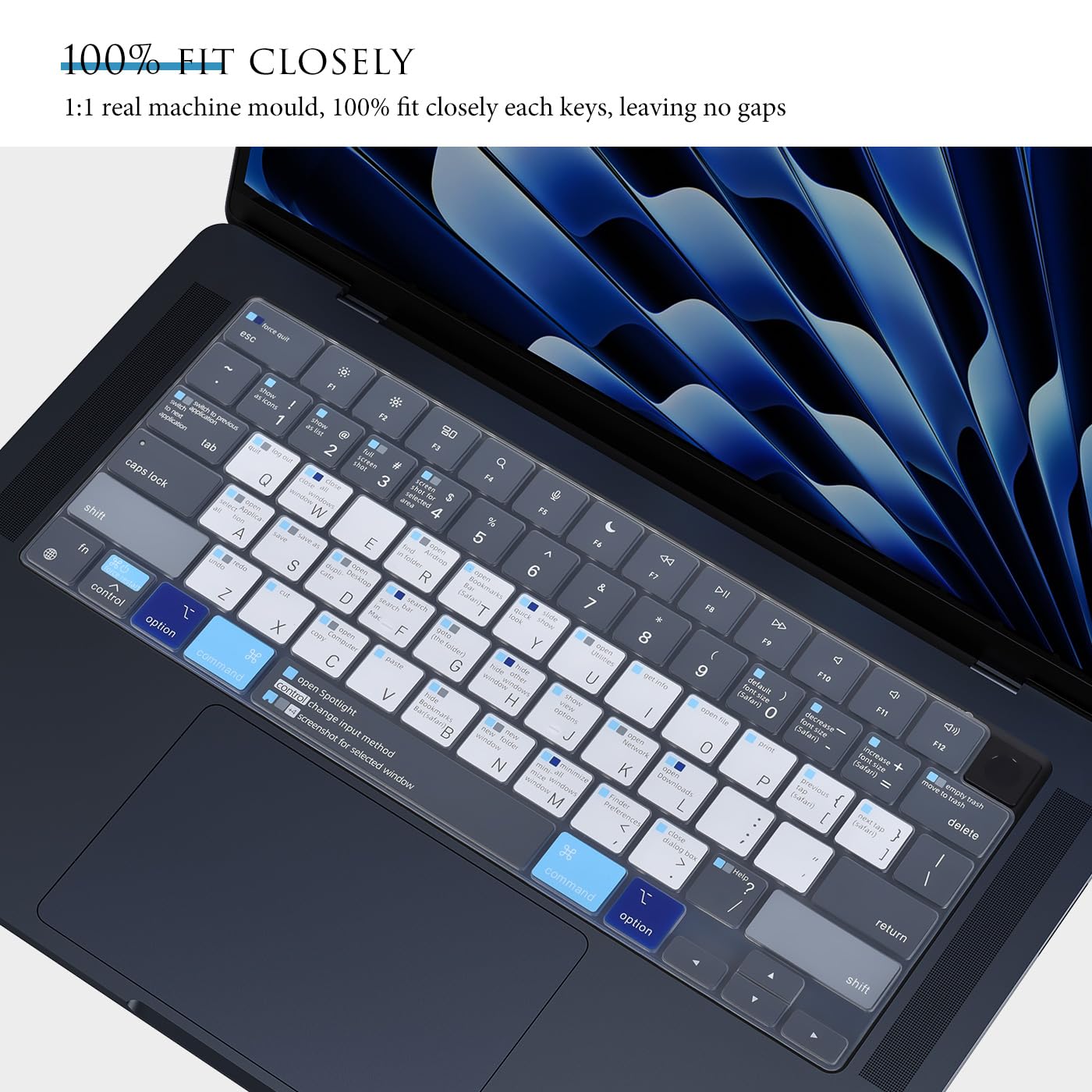 Shortcuts Hotkey Keyboard Cover Compatible With 2024 2023 Apple Macbook Air 15.3 Inch With M3 M2 Chip A3114 A2941, Apple Macbook