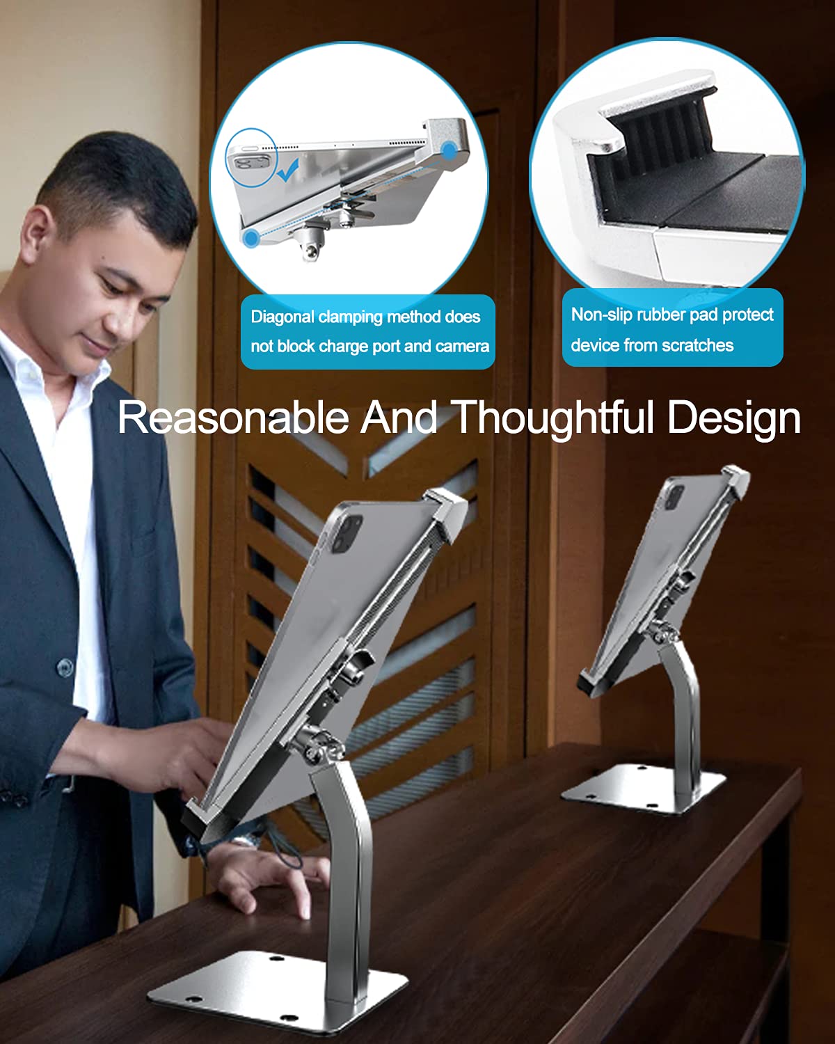 Anti Theft Tablet Kiosk Stand For 9'' 14'' Tablet, Woleyi Security Ipad Desk Floor Stand, Heavy Duty Tablet Pos Display Mount Wi