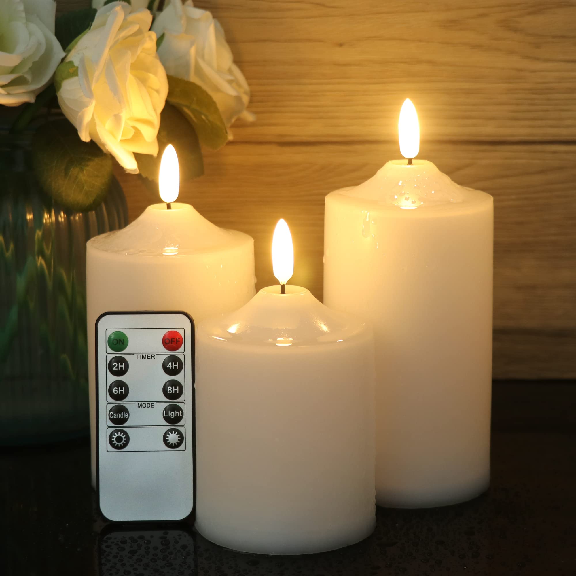 Genswin Flickering Flameless Candles, Waterproof Led Candles With Remote And Timer,Battery Operated Pillar 3D Wick Candles For I