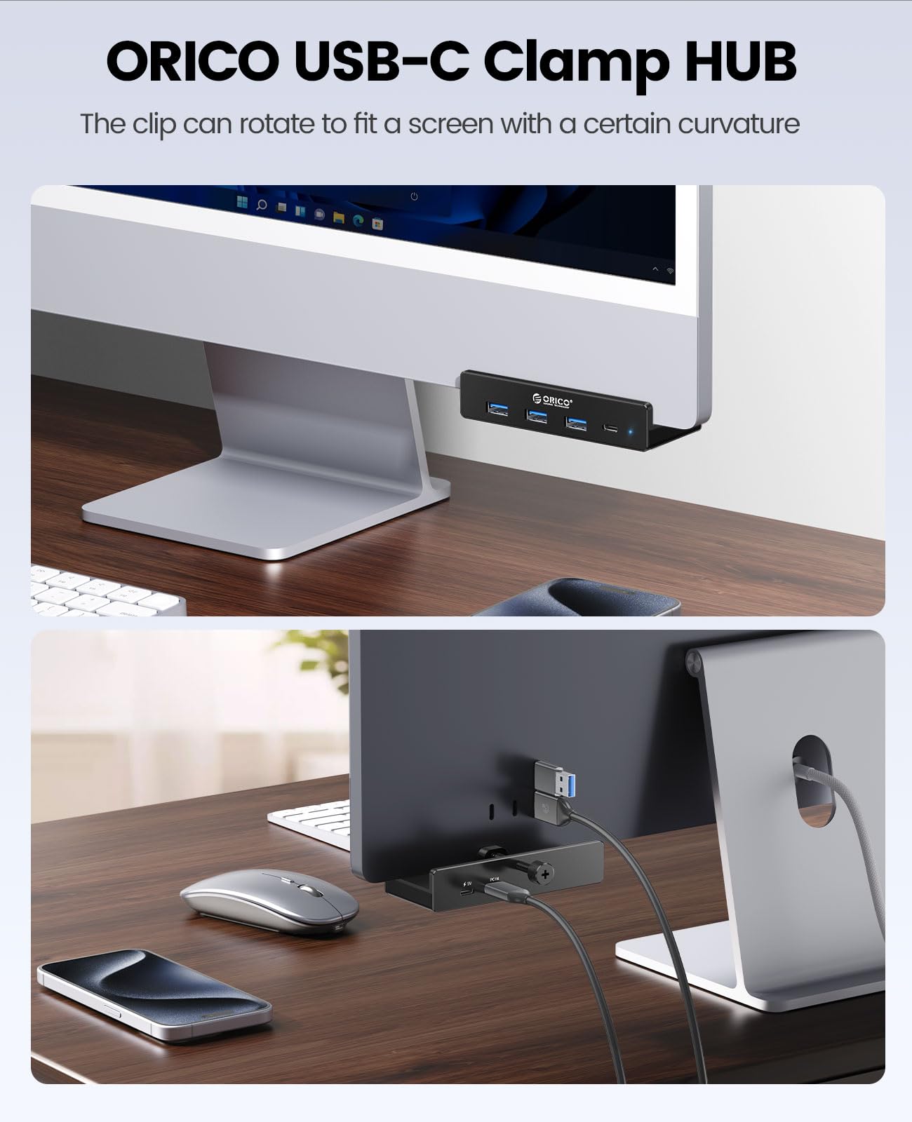 ORICO USB Hub 3.0 - 4-Port Aluminum Adapter with Power Supply, USB-A & USB-C, Black