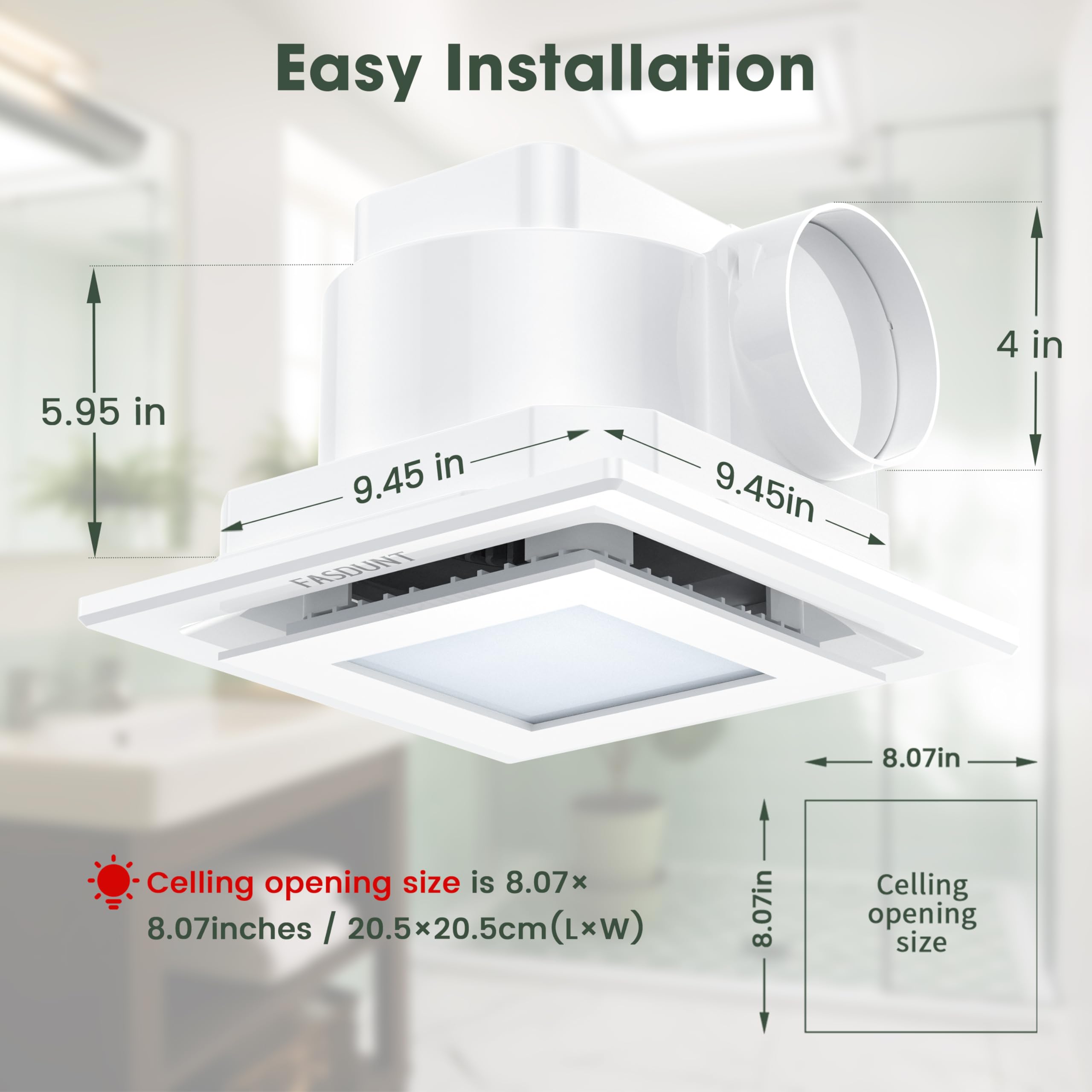 Fasdunt Bathroom Exhaust Fan With Light, 120 Cfm 1.0 Sones Bathroom Fan With Light Combo, Dimmable Led Light 3000K/4000K/5000K S