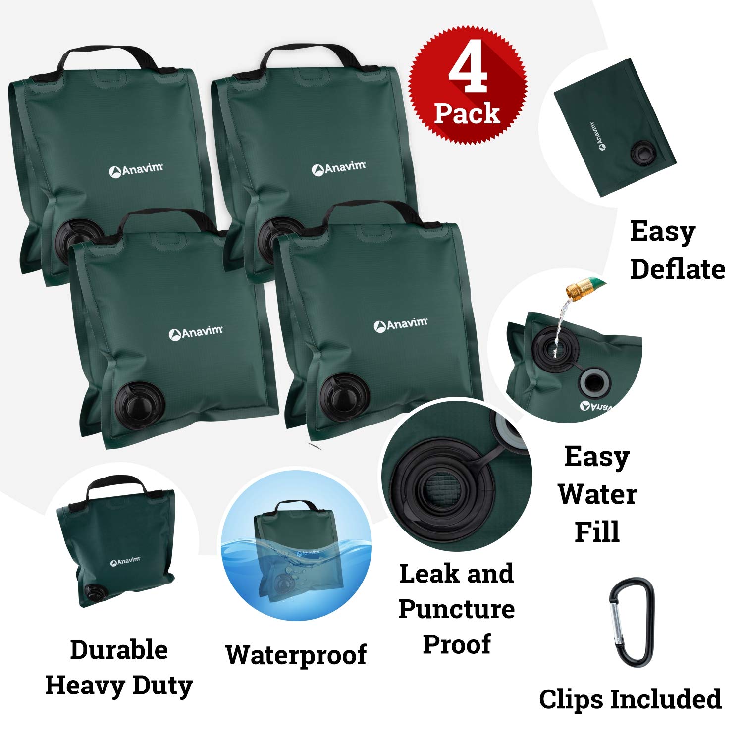 Anavim Heavy Duty Water Weight Bag Saddle Design 4 Pack Photo Video Studio Stand, Backyard, Outdoor Patio, Sports (Green)