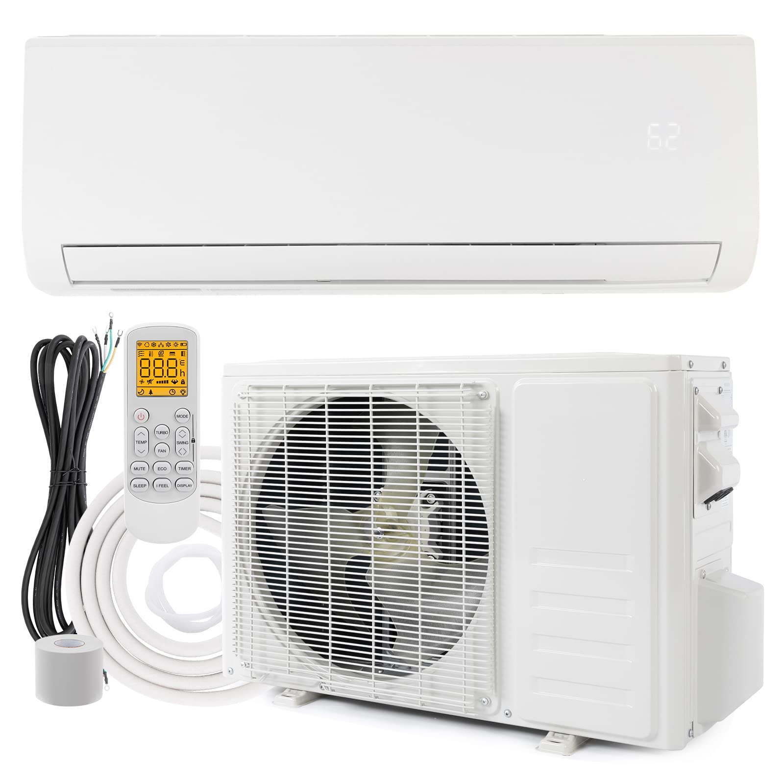 Bonnlo 9,000 Btu Ductless Mini Split Ac/Heating System, 115V / 19 Seer Split System Wall Air Conditioner Pre Charged Inverter He