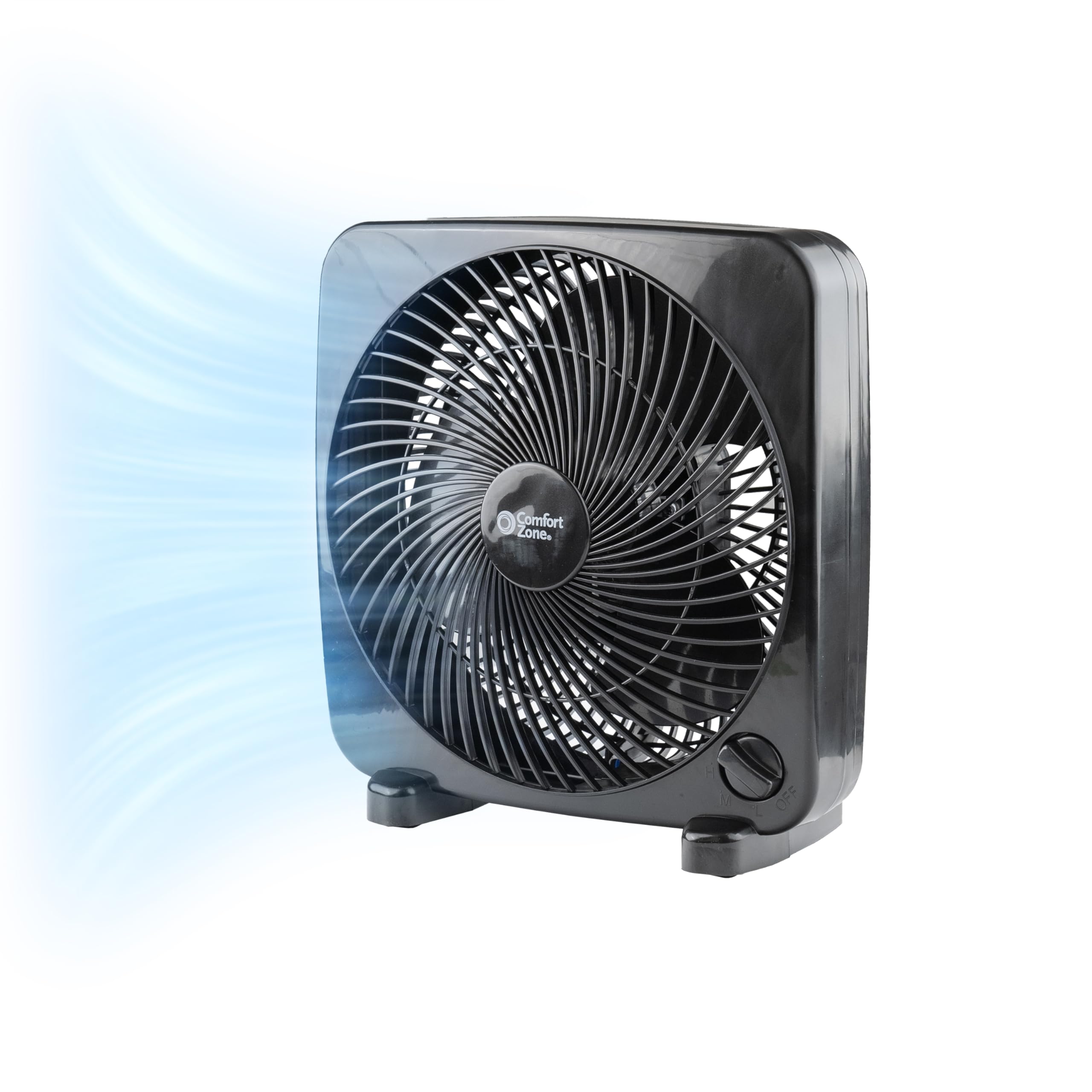 Comfort Zone Box Fan, 9 Inch, Portable, Electric Quiet, 3 Speed, Small Box Fan, Desk Fan, Table Fan, Airflow 9.65 Ft/Sec, Ideal