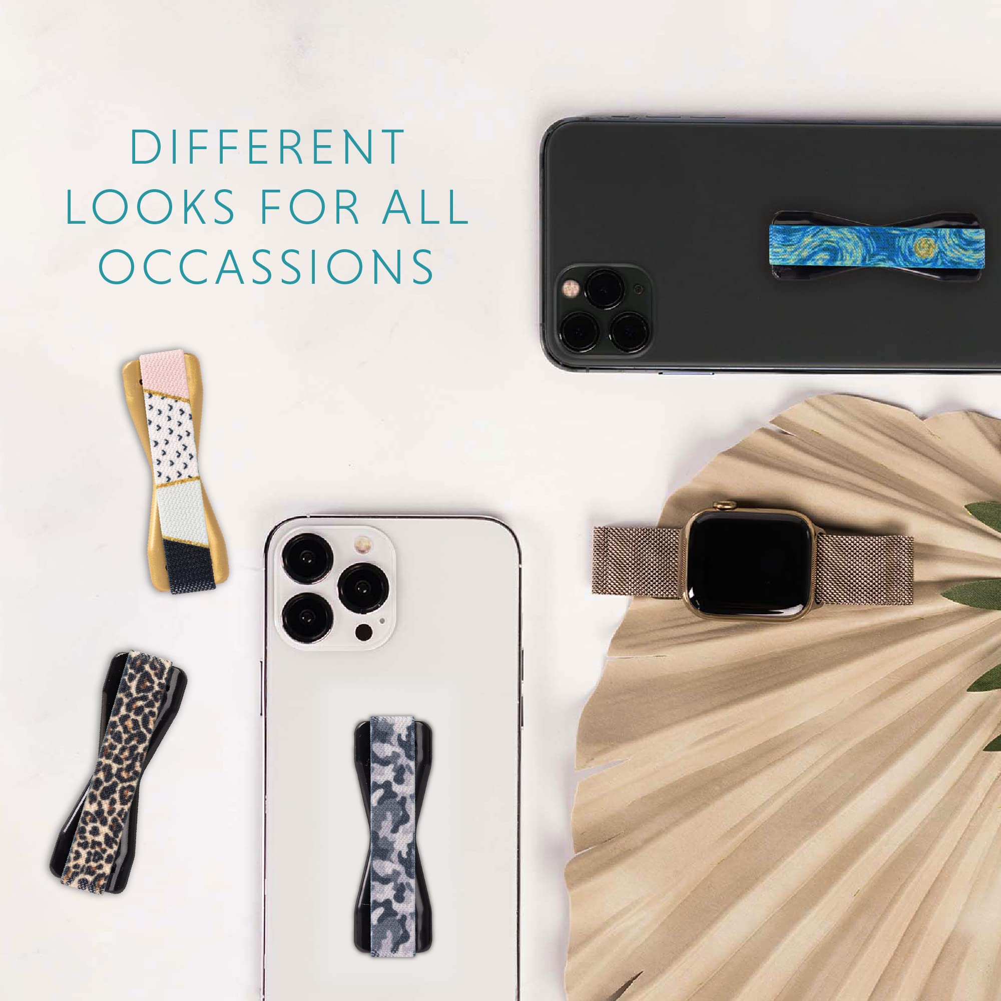 Lovehandle Universal Grip For Smartphone And Mini Tablet, Camo Colored Elastic Strap With Black Base, Pack Of 3