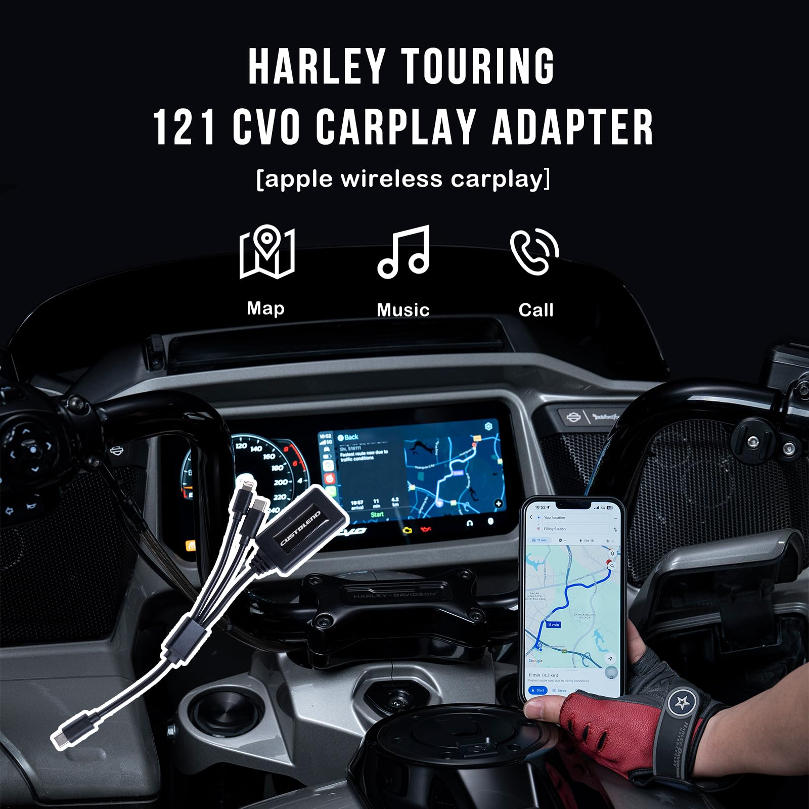 Motorcycle Wireless Carplay Adapter Compatible With Harley 121 Cvo Touring, 2023 Cvo 2025 Street Glide, Road Glide, Plug And Pla