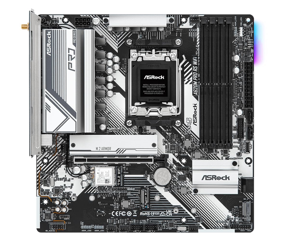 ASRock A620M PRO RS WiFi Supports AMD Socket AM5 Ryzen 7000 Series Processors