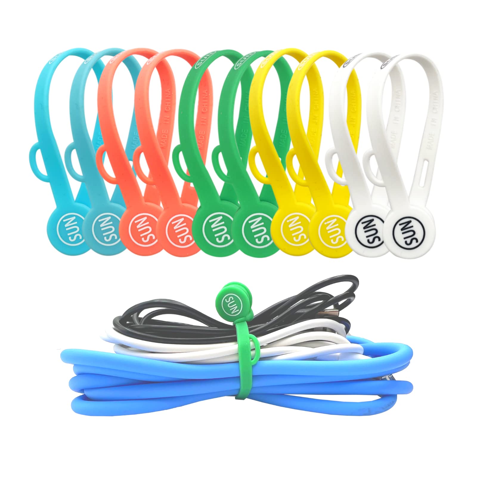 Sunficon 2023 New Magnetic Cord Organizers Cable Clips 10 Pcs Upgraded Long Cable Straps Silicone Twist Ties Colorful Appliance