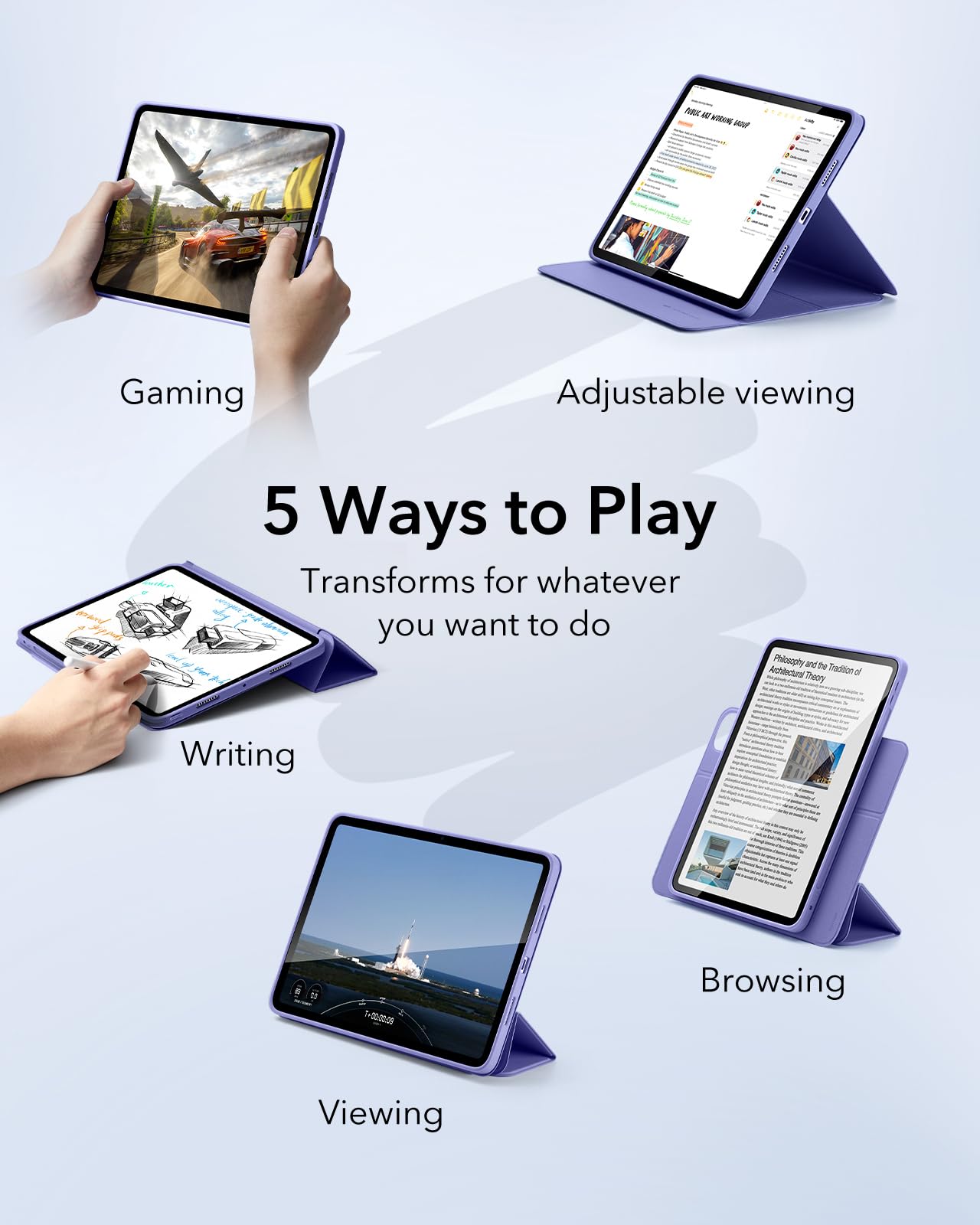 Esr For Ipad Pro 13 Inch Case M4(2024), Ipad Pro 13 Case With Pencil Holder, Removable Magnetic Cover, Vertical Stand, Fully Supports Pencil Pro And Pencil(Usb C), Rebound 360 Series, Lavender