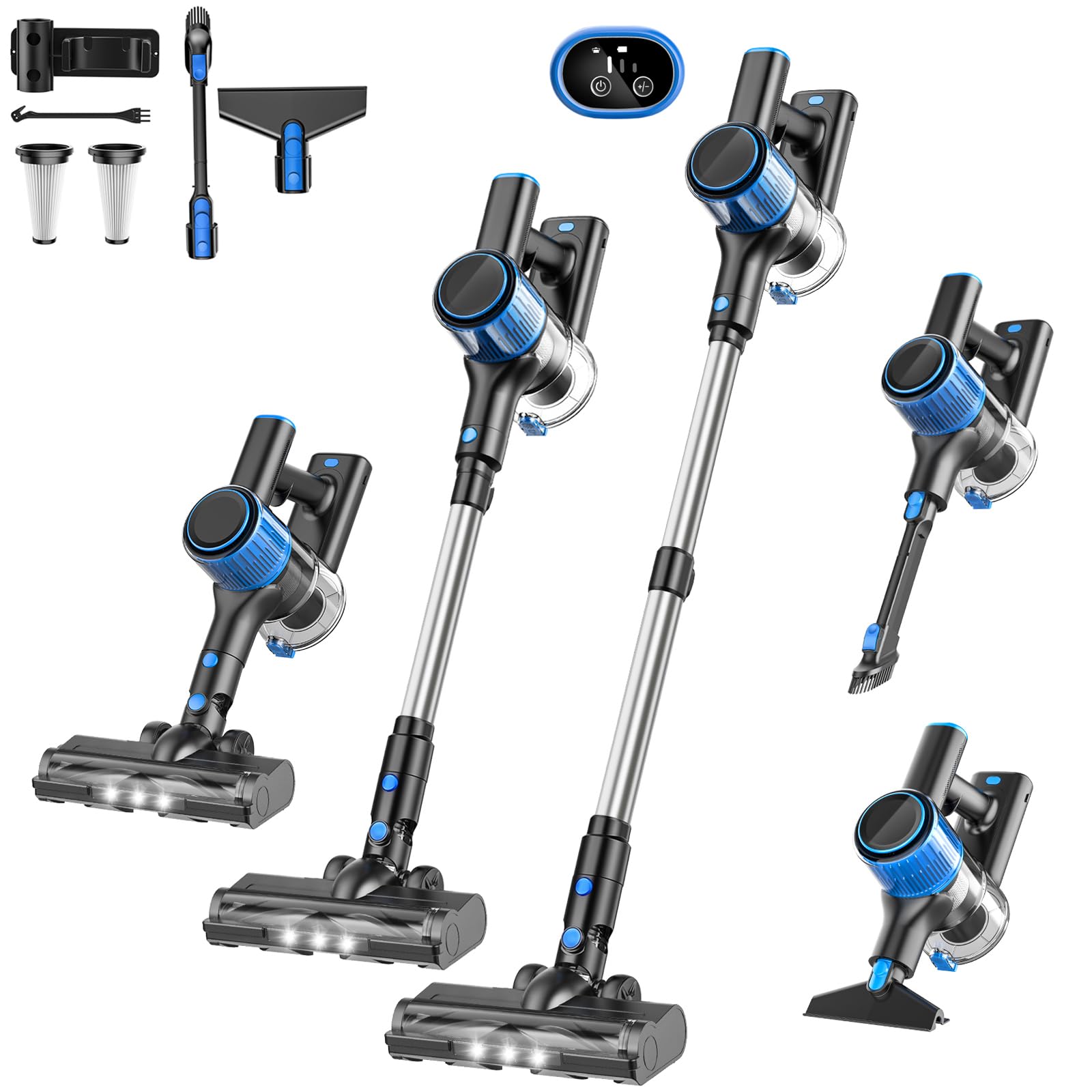 Cordless Vacuum Cleaner, 30Kpa 8 In 1 Stick Vacuum With Led Display & 3 Cleaning Modes, 40 Minute Runtime & Detachable Battery,