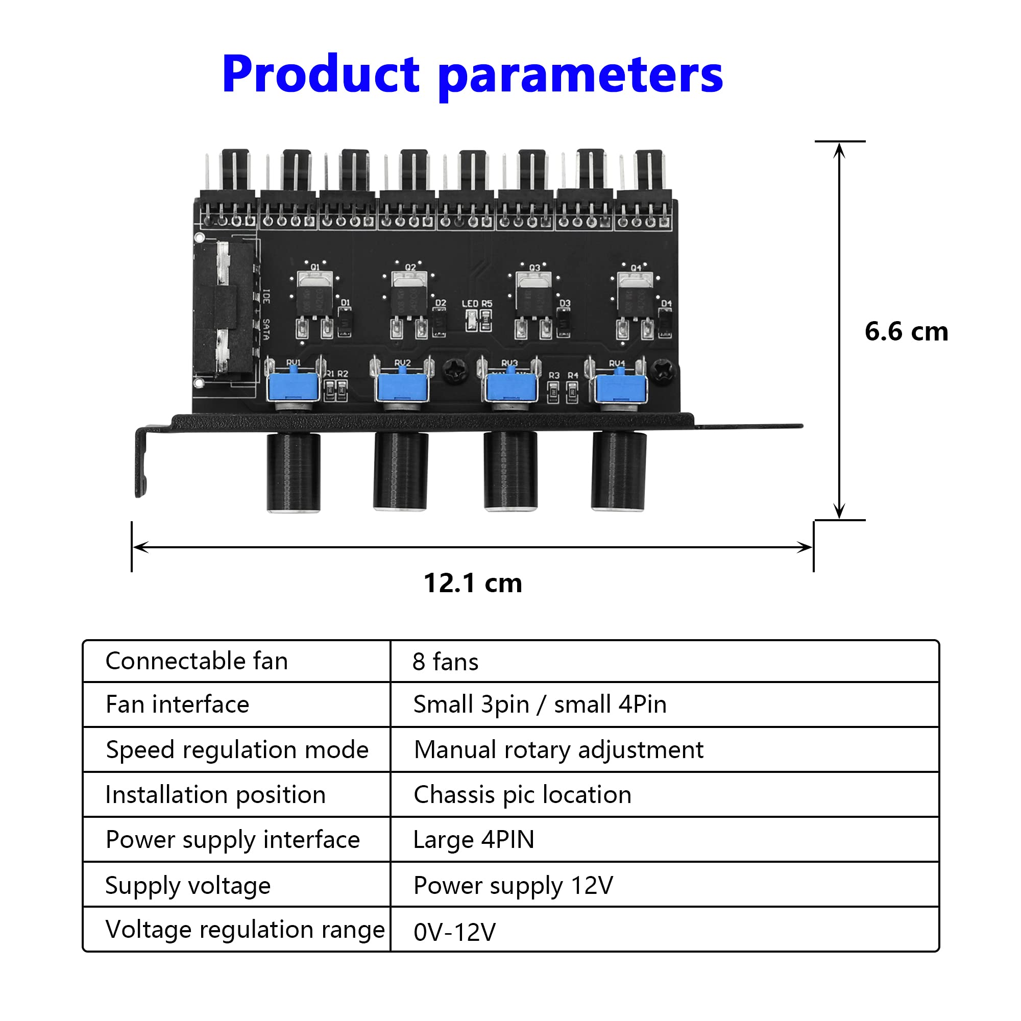 Sinloon 4 Knob Cooling Fan Speed Controller Pc 8 Channels Fan Hub For Cpu Case Hdd Vga Pwm Fan Pci Bracket 12V Fan Control  4Pin