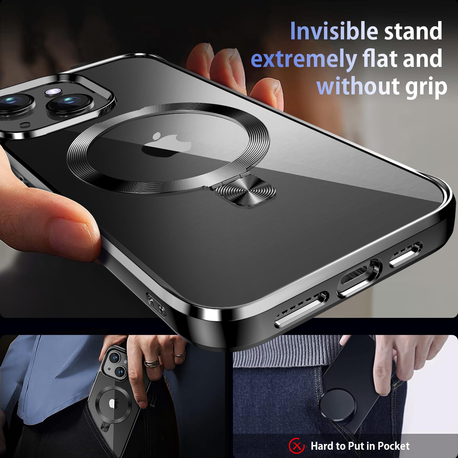 Tlikemiss [Cd Ring Compatible With Magsafe Invisible Stand] Magnetic For Iphone 15 Case, [Electroplated Bumper Non Yellowing][Lo