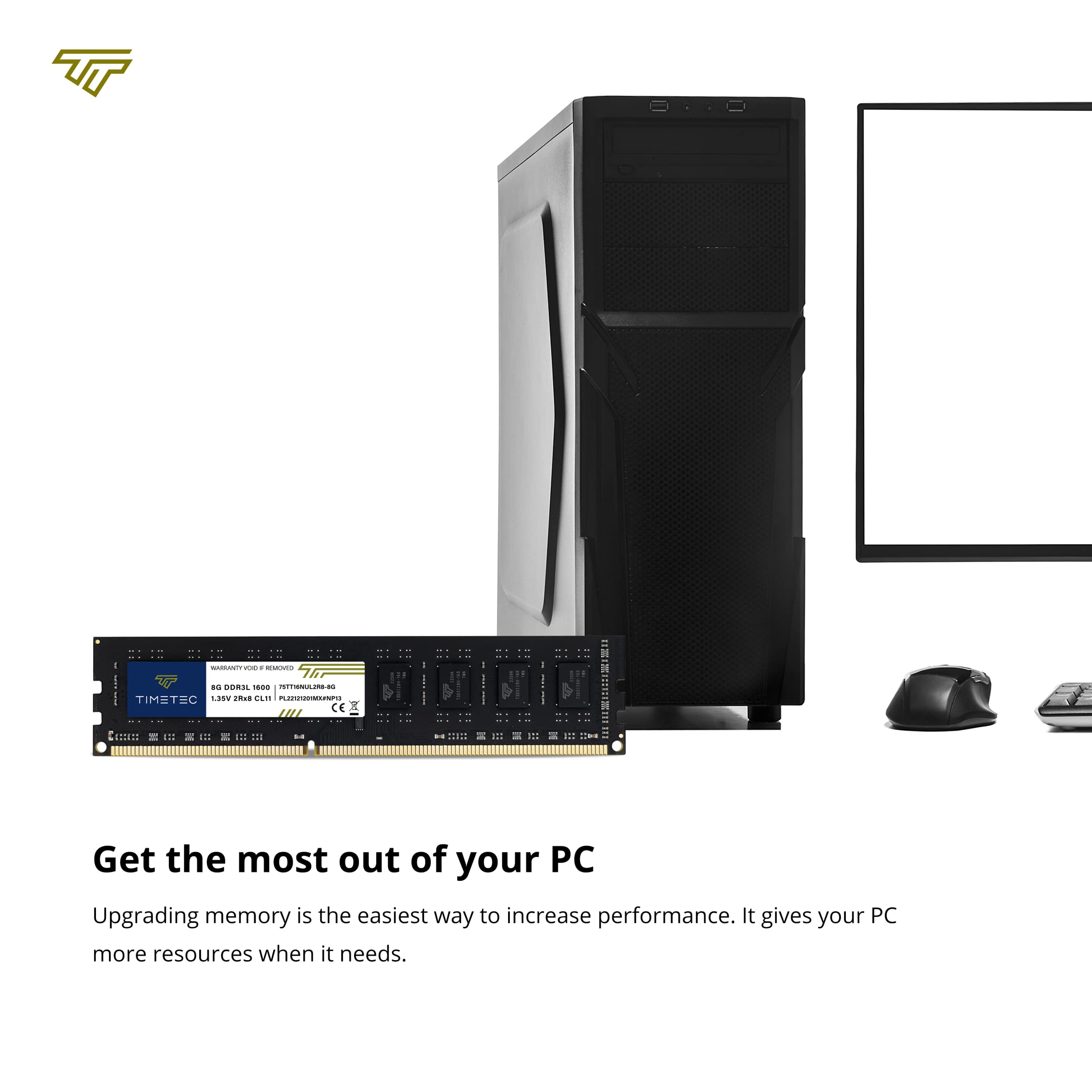 Timetec 80Gb Kit(10X8Gb) Ddr3L / Ddr3 1600Mhz (Ddr3L 1600) Pc3L 12800 / Pc3 12800 Non Ecc Unbuffered 1.35V/1.5V Cl11 2Rx8 Dual R