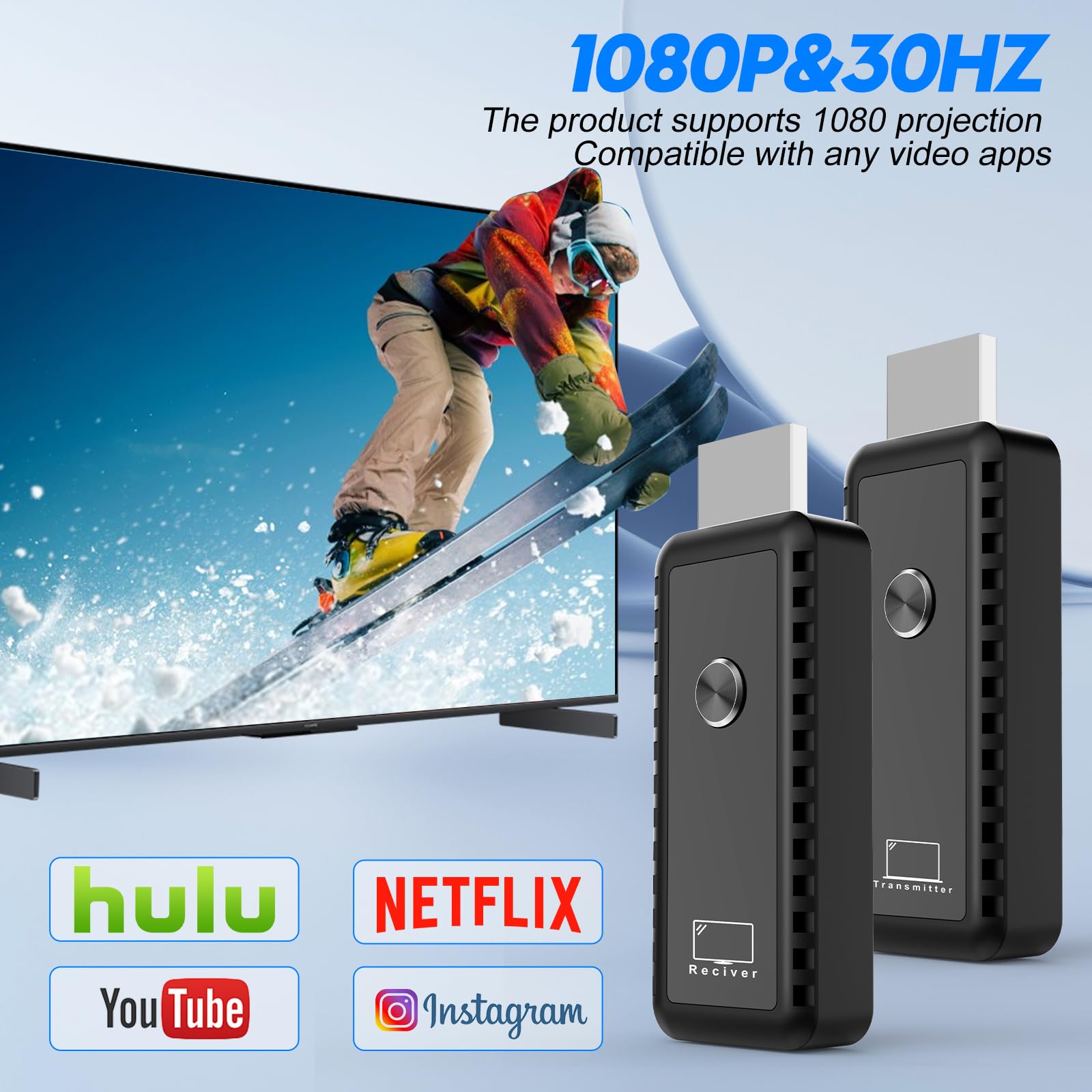 Wireless Hdmi Transmitter And Receiver, Plug & Play Portable Wireless Hdmi, 4K Wireless Hdmi Support 2.4/5.8Ghz 100Ft, For Lapto