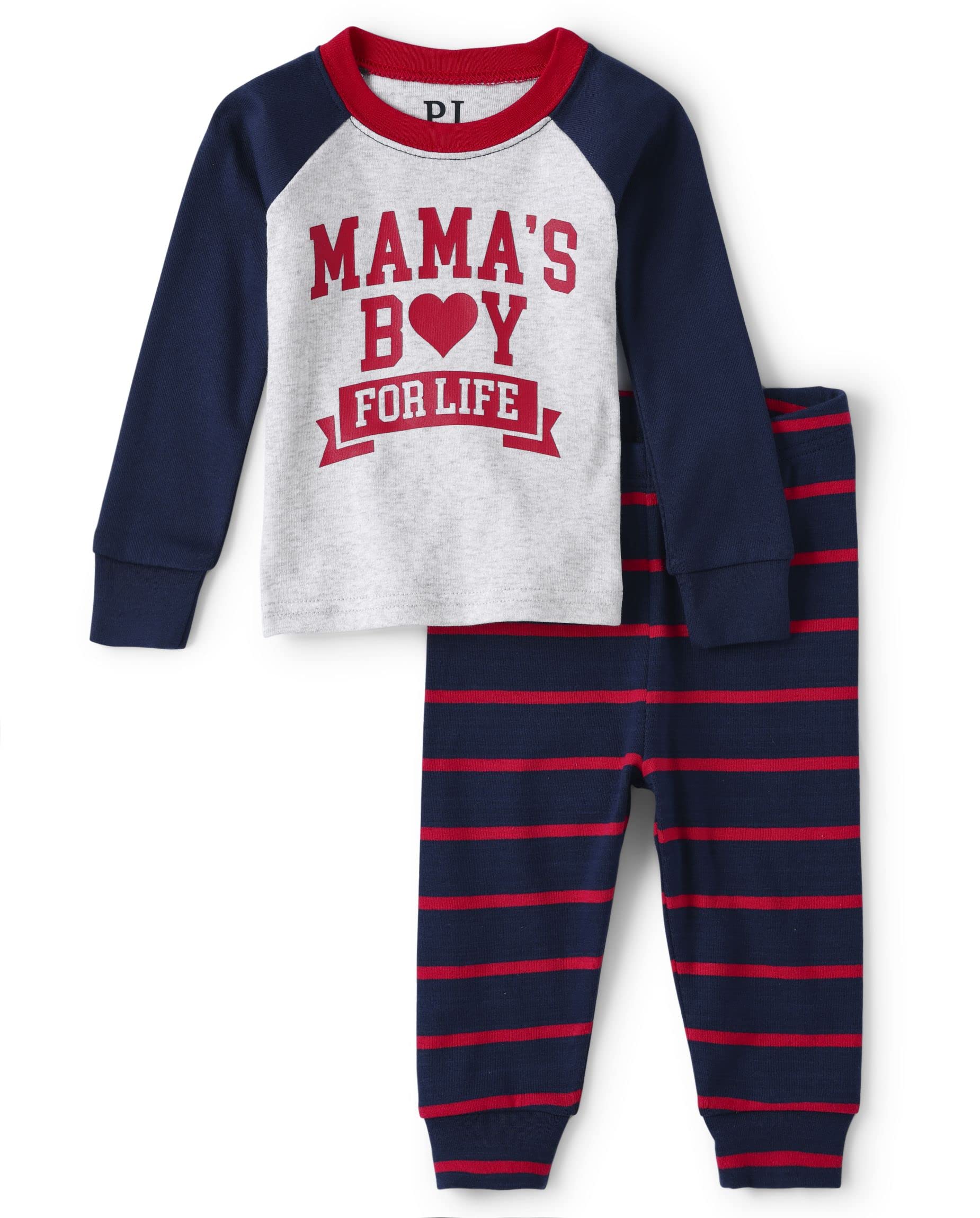 The childrens Place Baby Long Sleeve Top and Pants Snug Fit 100 cotton 2 Piece Pajama Sets, HT Mist Mamas Boy, 6T