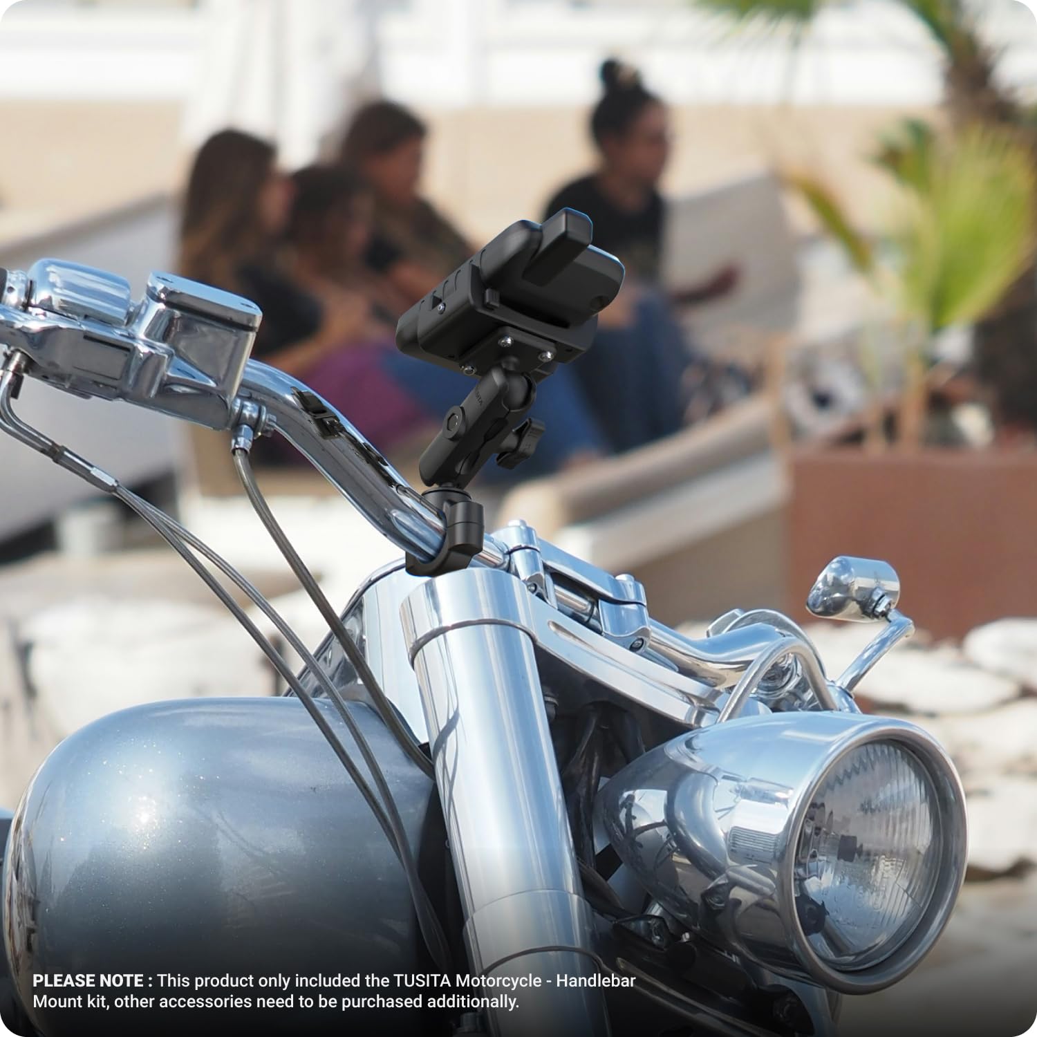 Tusita Motorcycle Gps Mount Compatible With Garmin Montana, Zumo Xt Gps   Handlebar Base With Medium Double Socket Arm