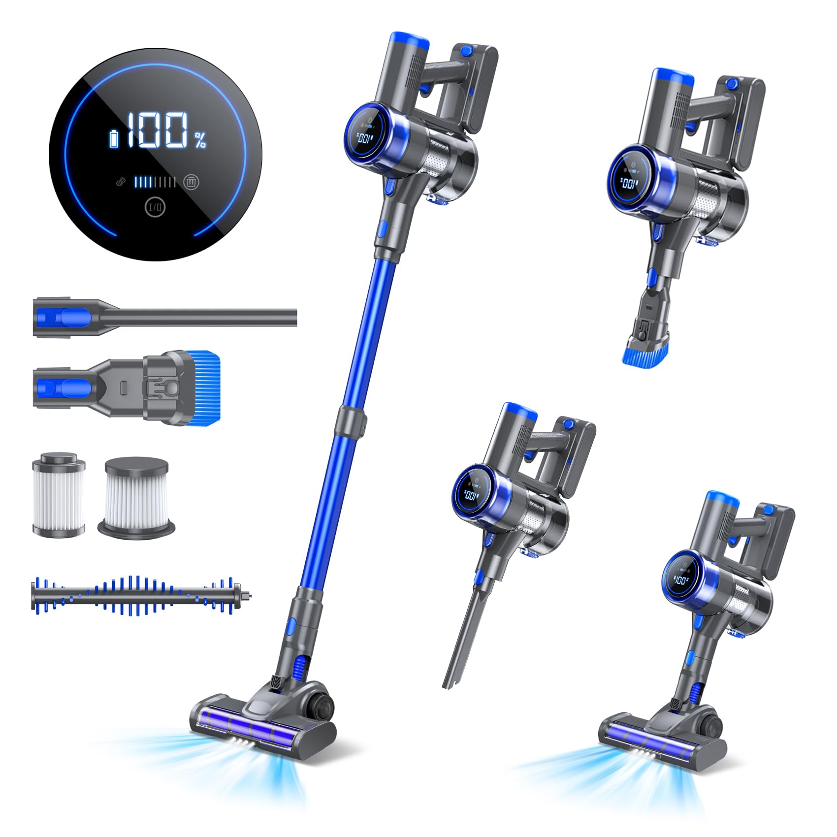 Cordless Vacuum Cleaner, 33Kpa/400W Rechargeable Stick Vacuum Cleaner With 45 Mins Runtime, 6 In 1 Lightweight Portable Handheld