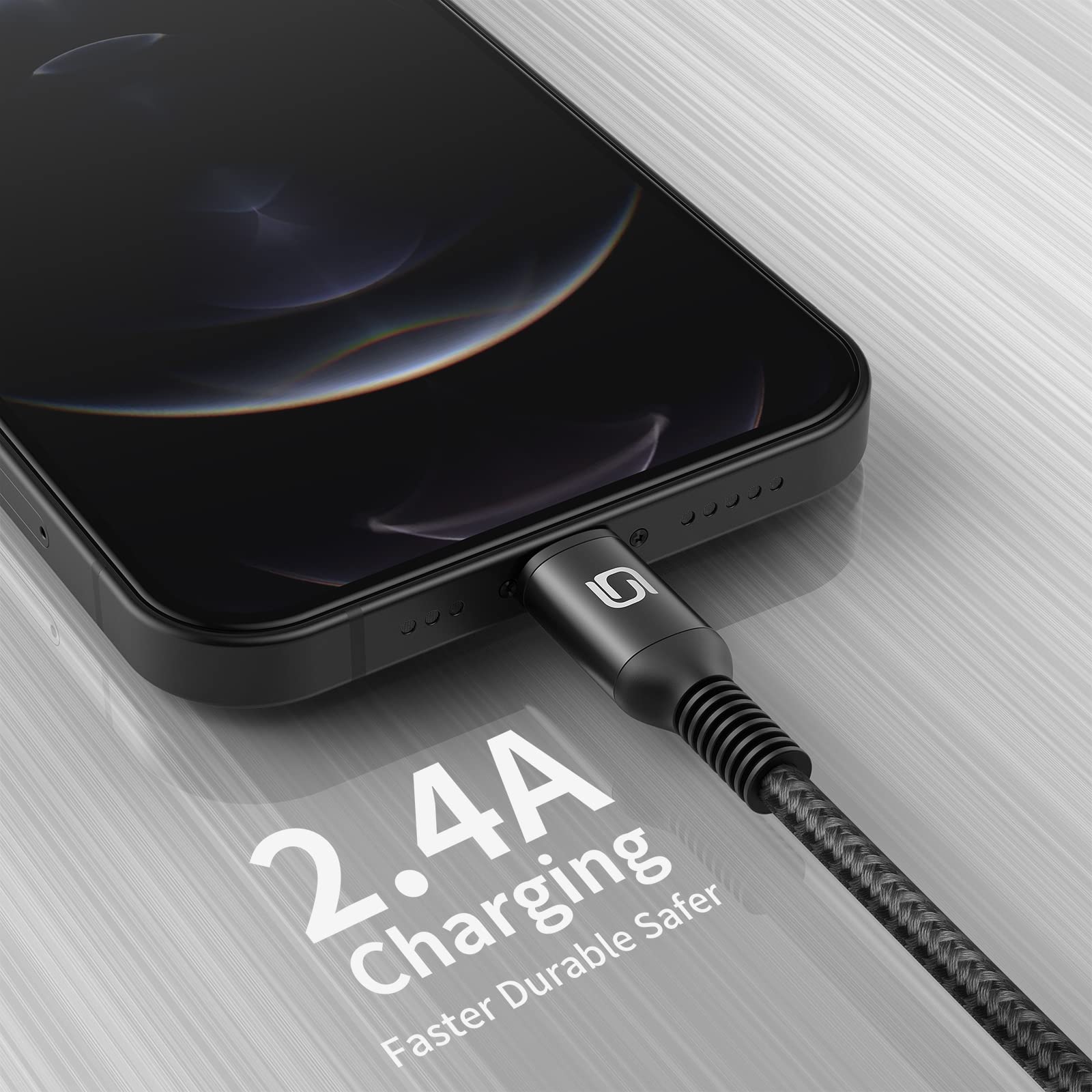 ohbox iPhone Charger USB Lightning Cable MFi Certified Fast Charging Nylon Braided Multicolored 6ft 3-Pack