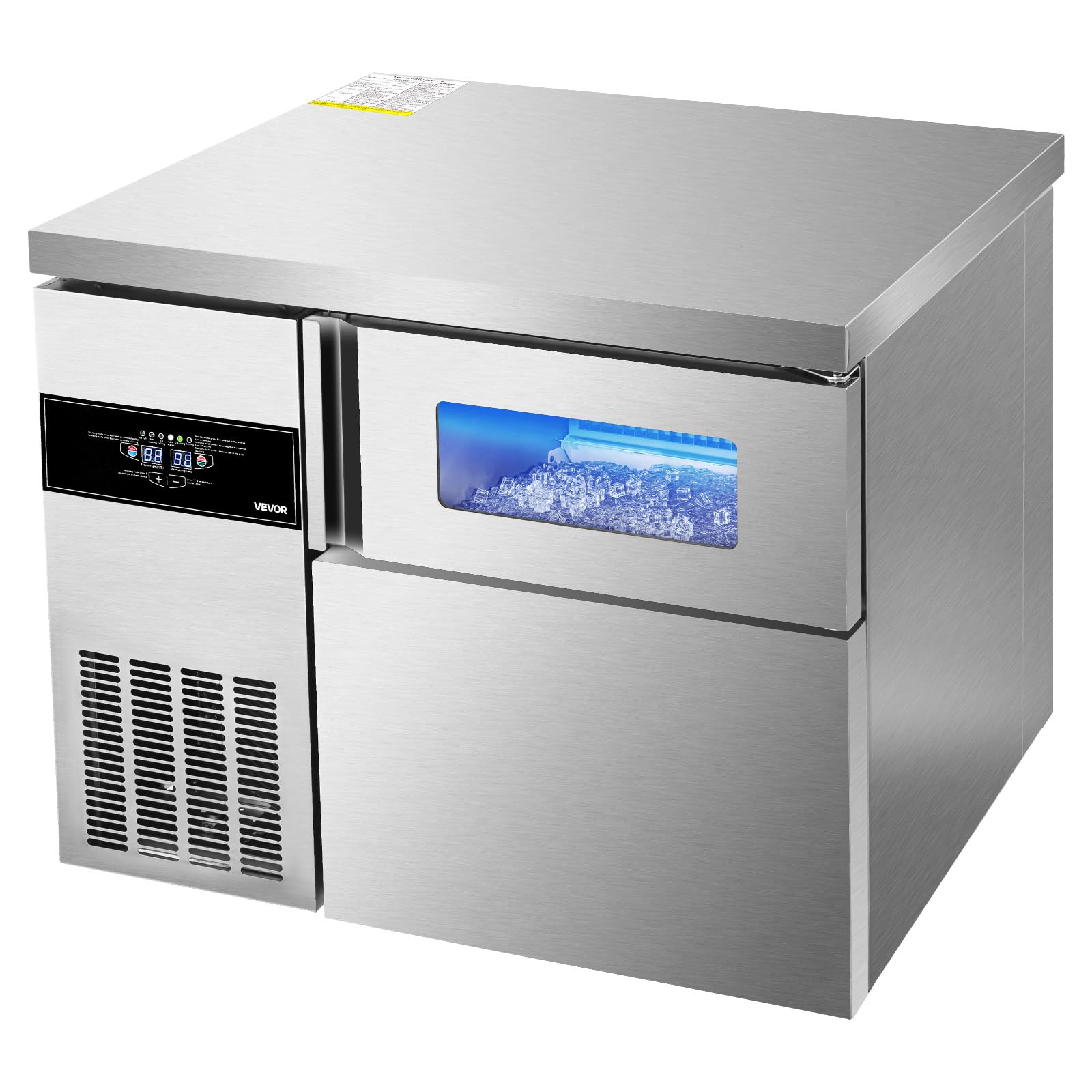 VEVOR Commercial Ice Maker Machine, 220 lbs/24H Stainless Steel Ice Machine with Worktop, 66 lbs Ice Storage Bin & Touch Screen,