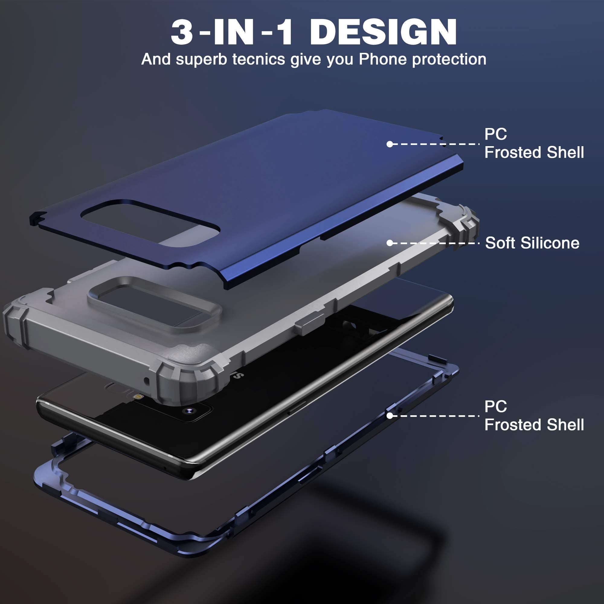 IDweel Galaxy Note 8 Case Shockproof Slim Hybrid Hard PC Silicone Blue 6.3 Inch
